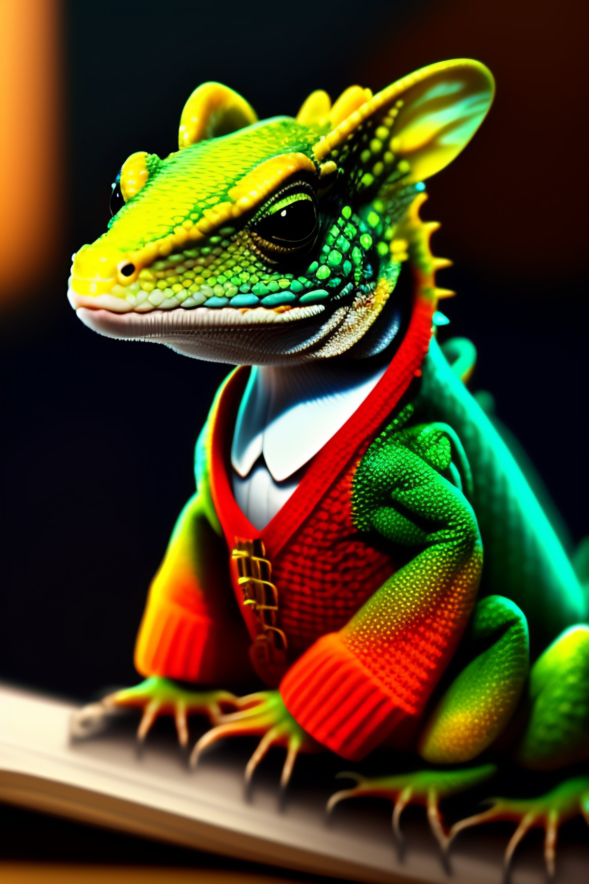 Lexica - A stern-looking baby lizard dressed as a librarian, digital ...