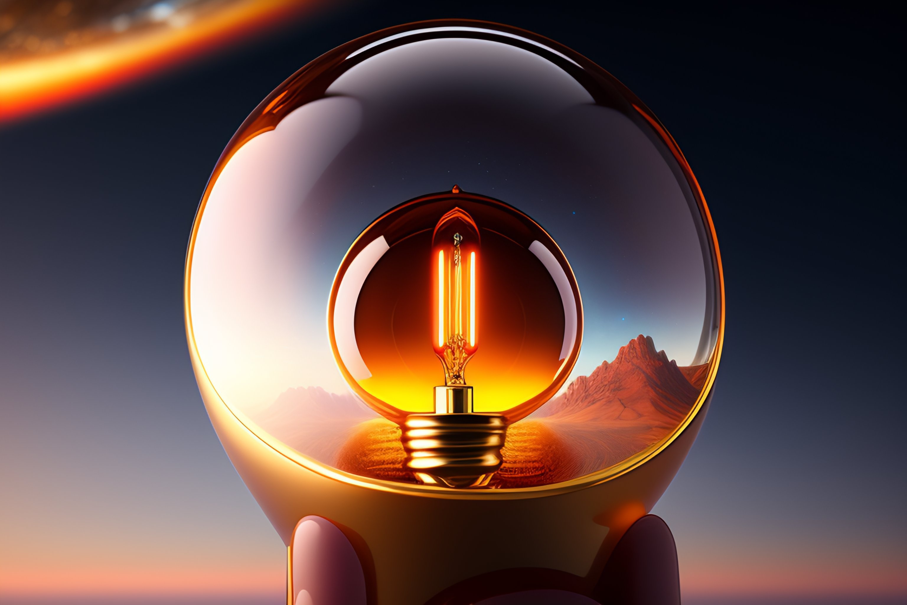 Lexica - Incandescent lightbulb with a universe inside it ,wide angle ...