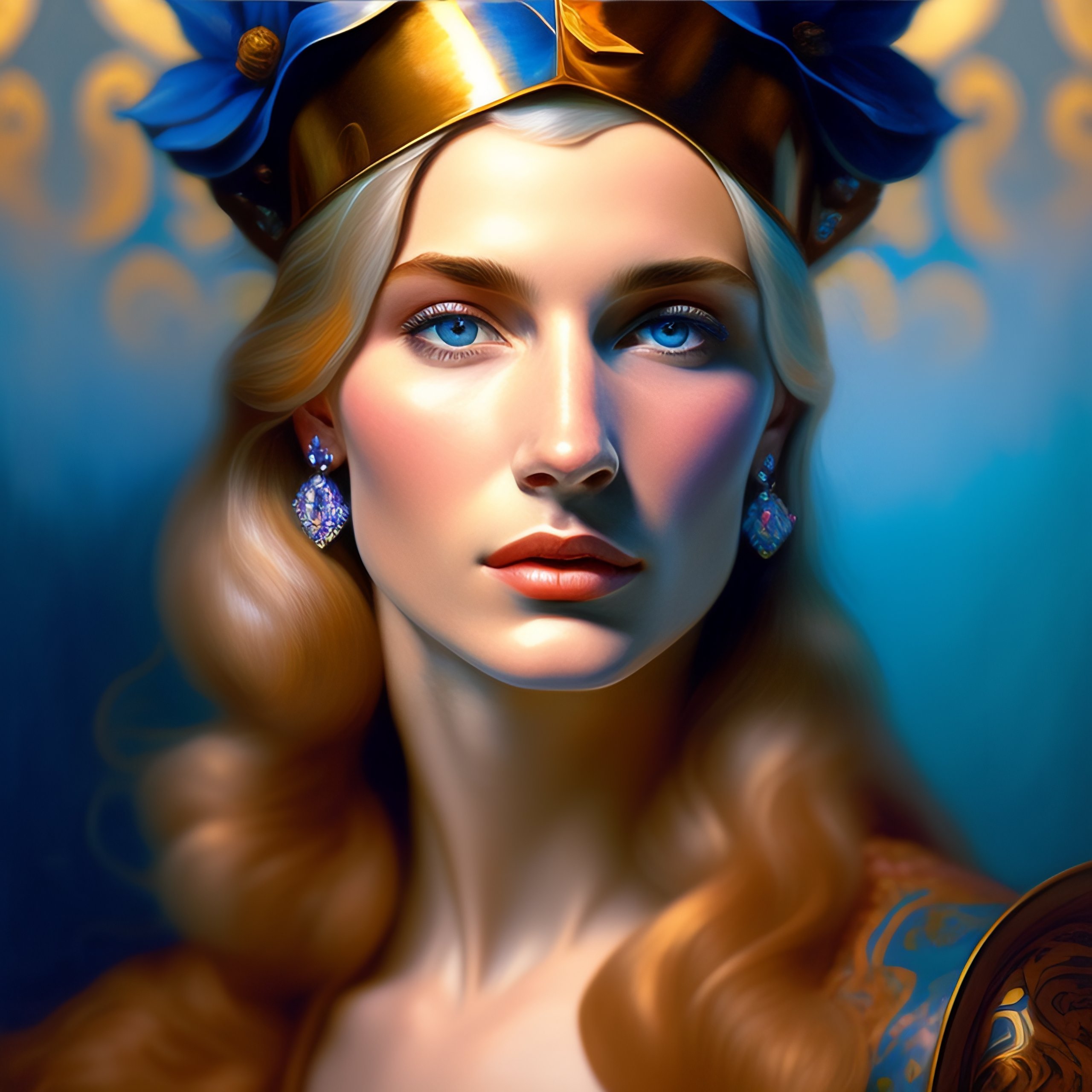 Lexica - Hyperrealist portrait of jester died by david hockney and alphonse  mucha,and giger, blue painting, fantasy art, photo realistic, dynamic lig...