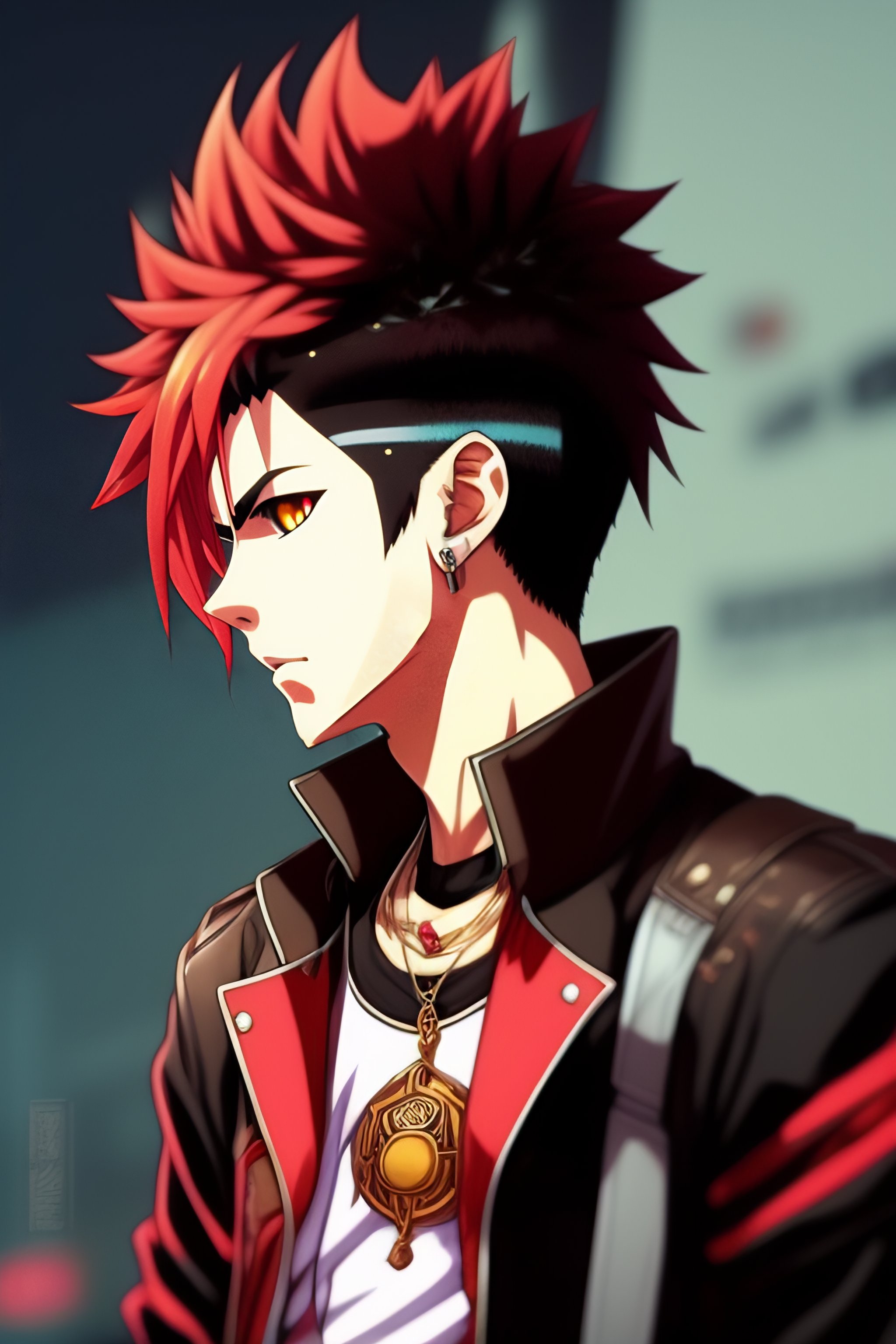 Lexica - Anime style punkrock man with short messy hair and short beard