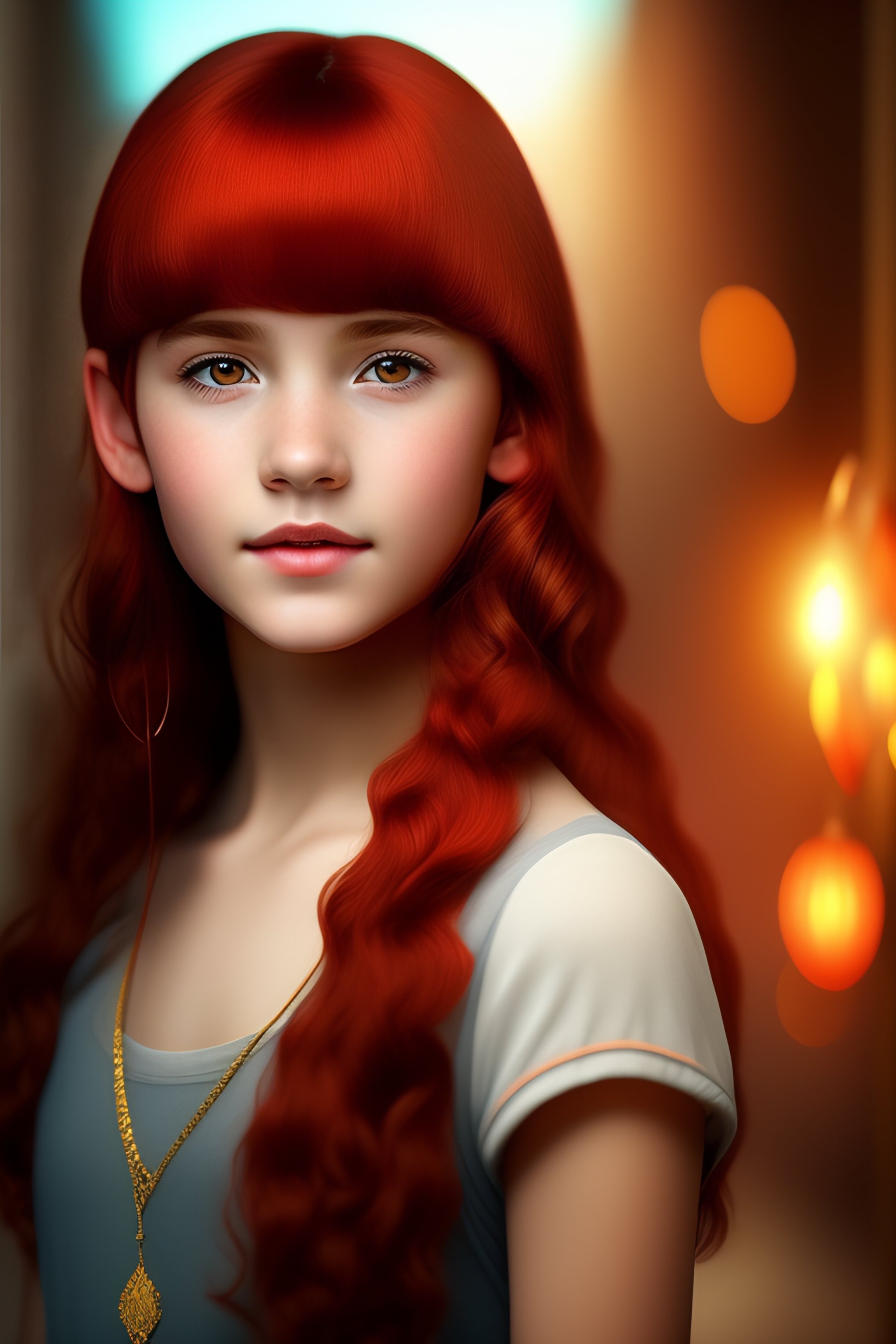 Lexica A 18 years old girl with short red hair, wolf ears, child face