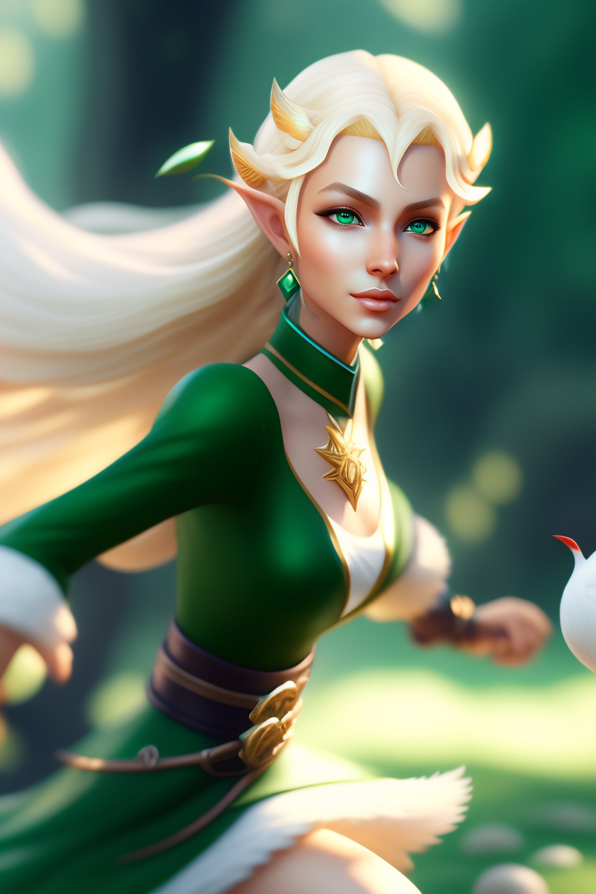 Lexica - A blonde elf wearing a green tunic running away from a flock ...
