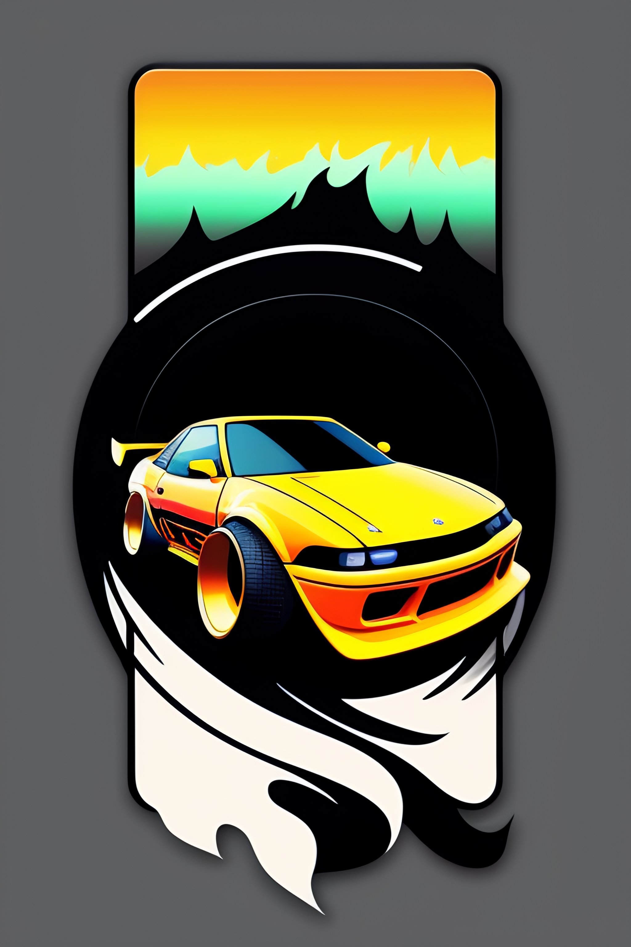 Lexica - Cartoon JDM car , sticker, initial d anime style, solid background  color