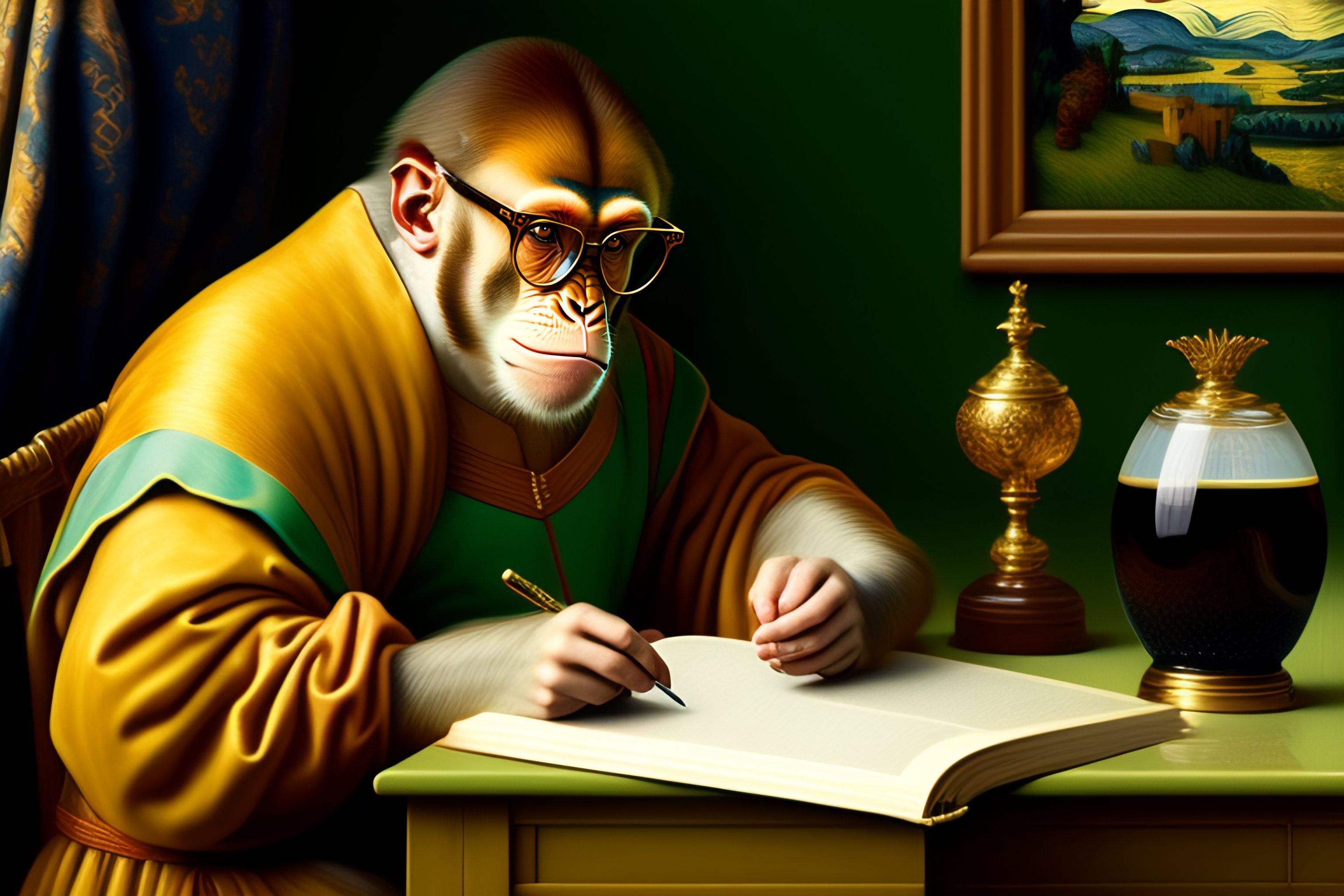 niggative memes on X: Drawing of monkey reading book wearing glasses on  thinking hmmm stroking chin beard  / X