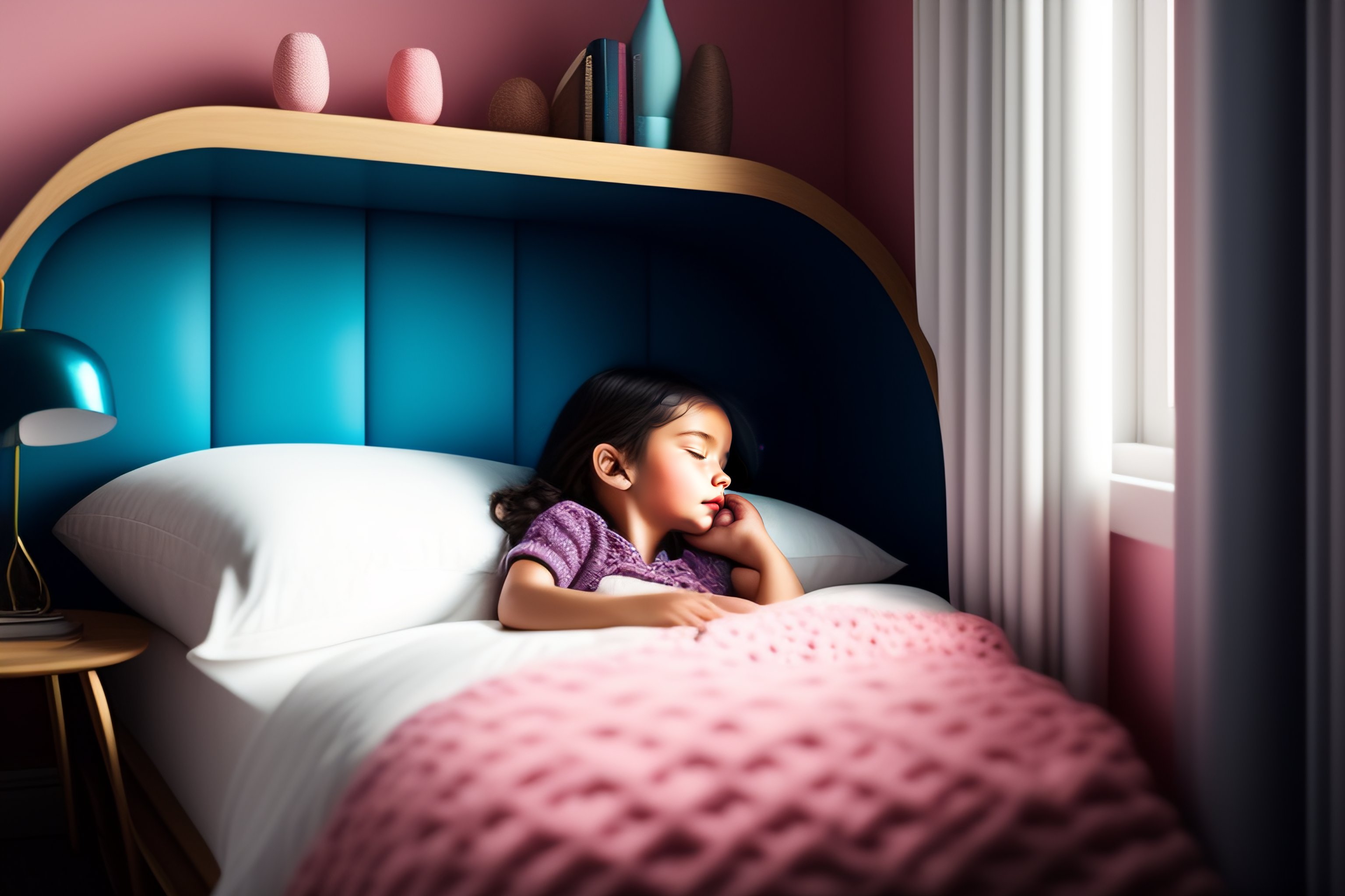 Lexica A beautiful sweet girl sleeps on a bed in a cozy bedroom and