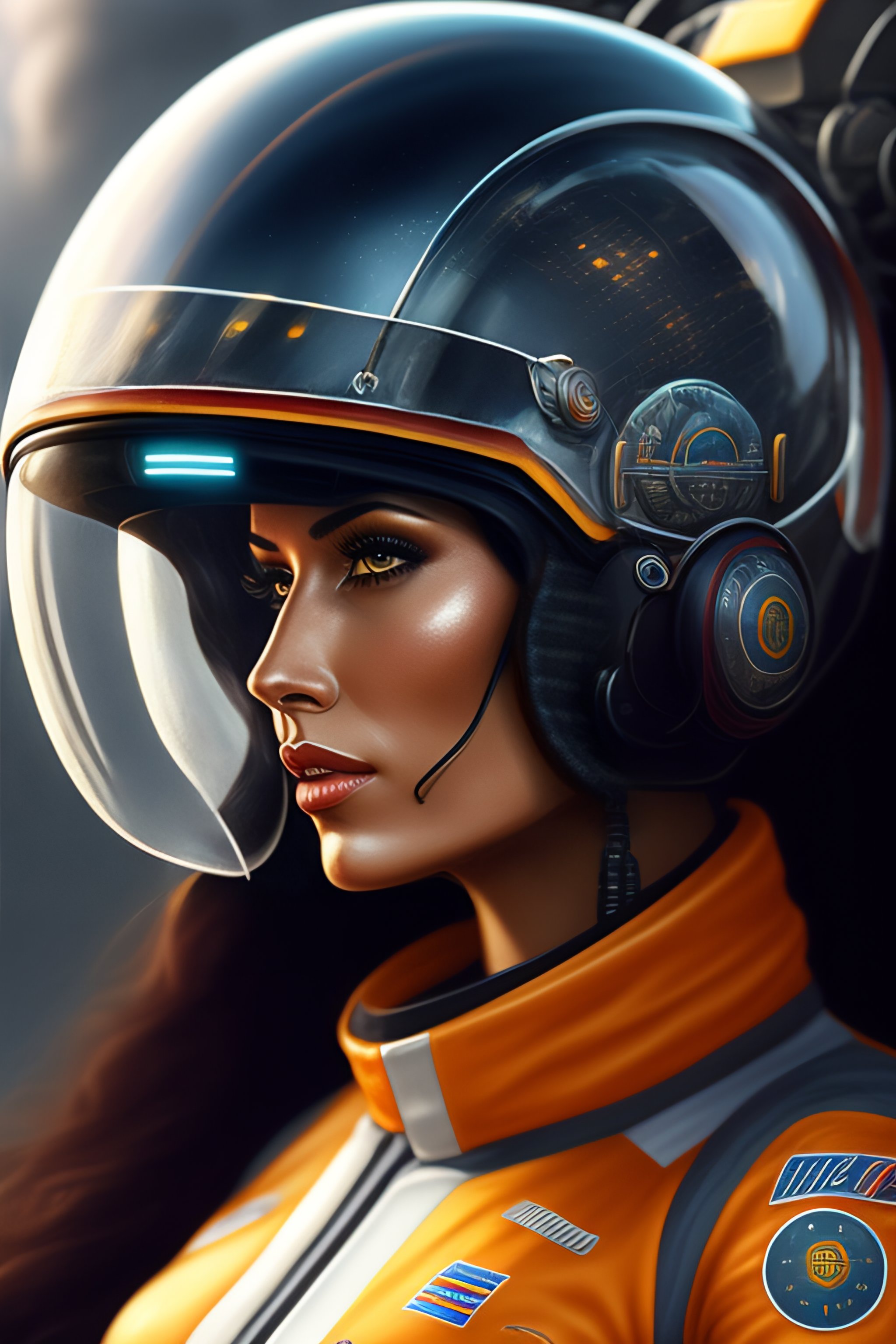 Lexica - Cyborg pilot women, with a bitcoin coin name in the helmet ...