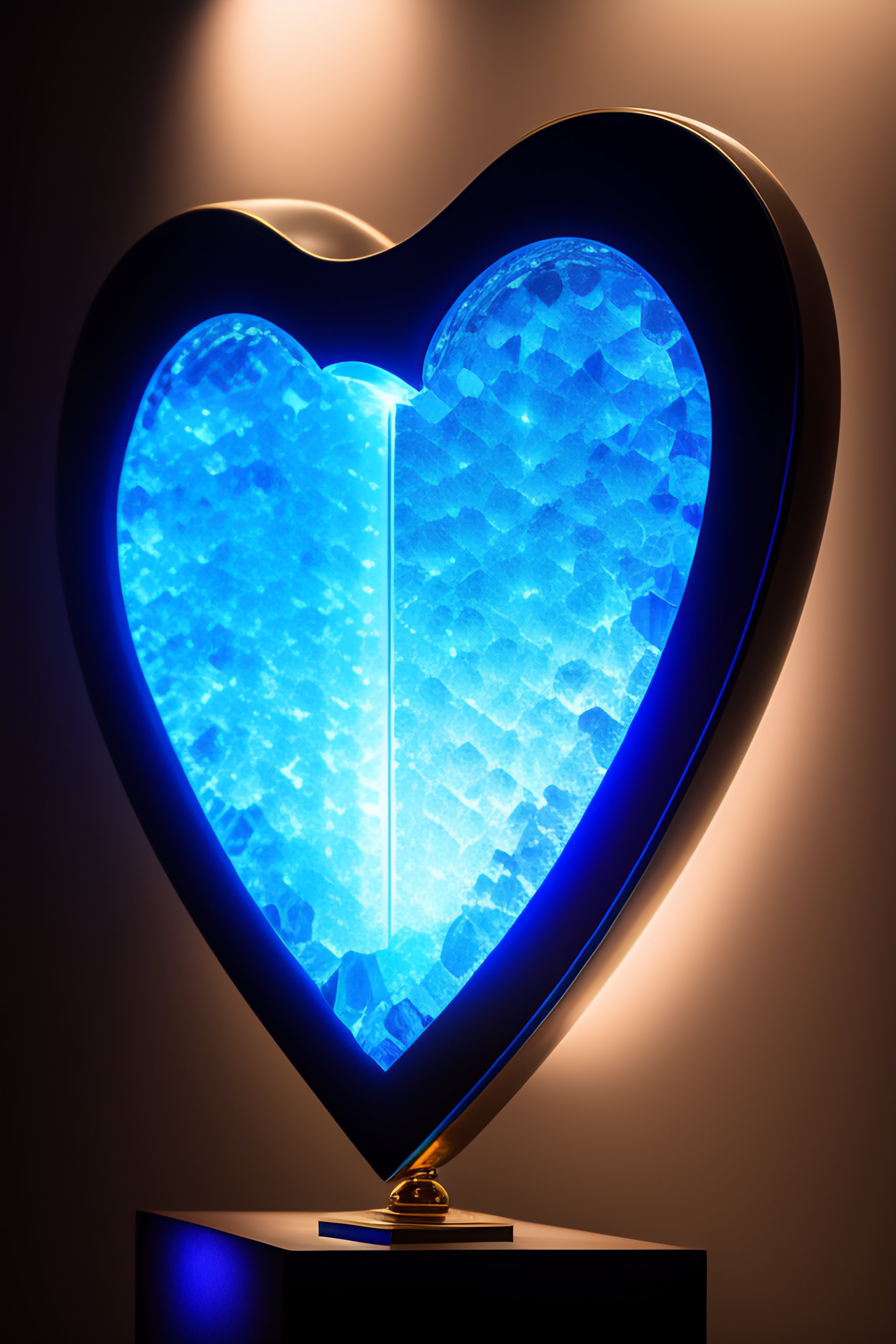 Lexica - Realistic photo of a heart broken into pieces, made of glass  glowing with blue light, glass shards floating in the air, displayed on a  luxur..., image size:2048x3072