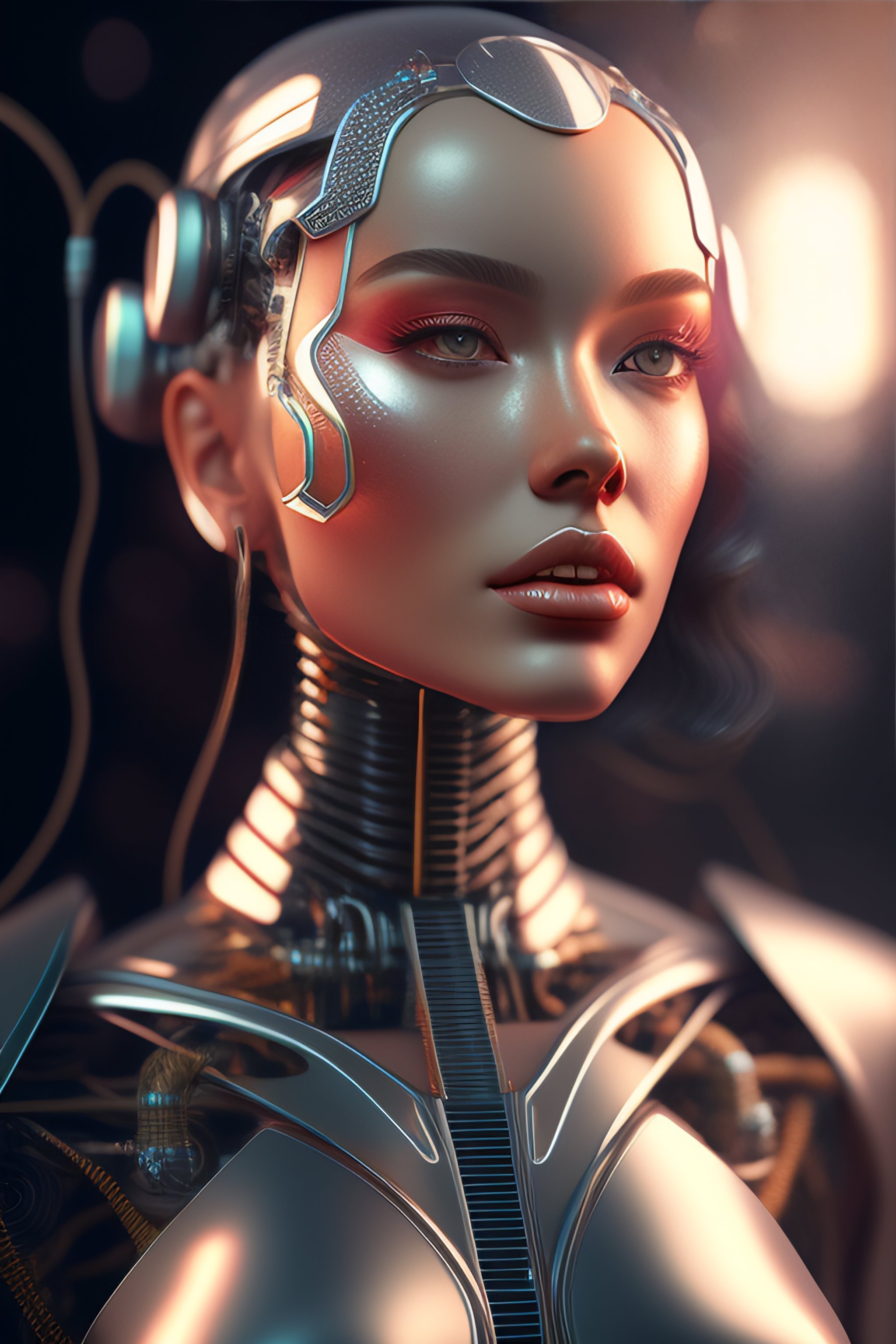 Saucer forlænge lidelse Lexica - Portrait of a robot girl, enormous lips, transparent neck,  porcelain face and head, robotic parts, cyberpunk, cable electric wires,  hyperrea...