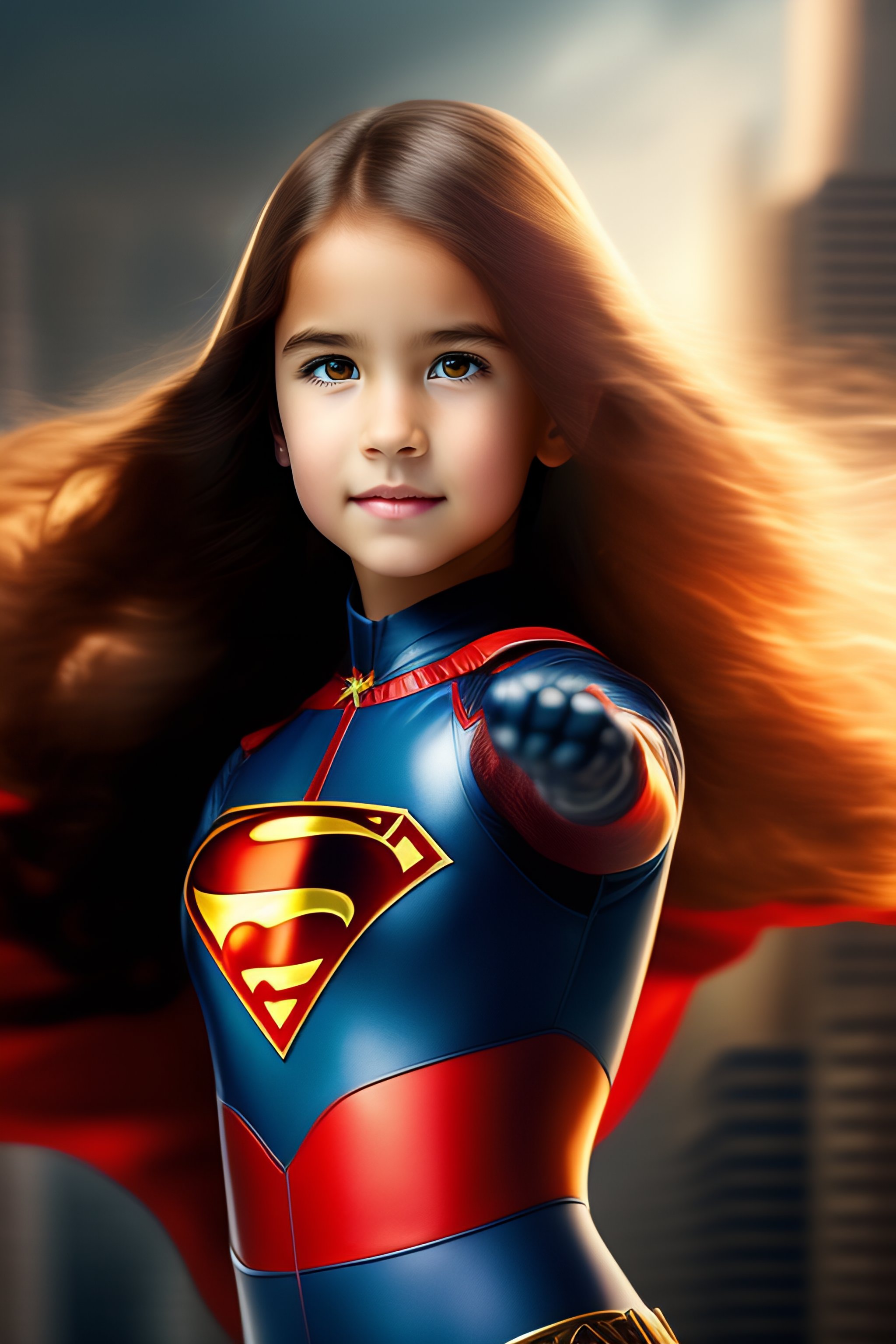 Lexica Young Girl In Superhero Action Pose Long Brown Hair Brown Eyes