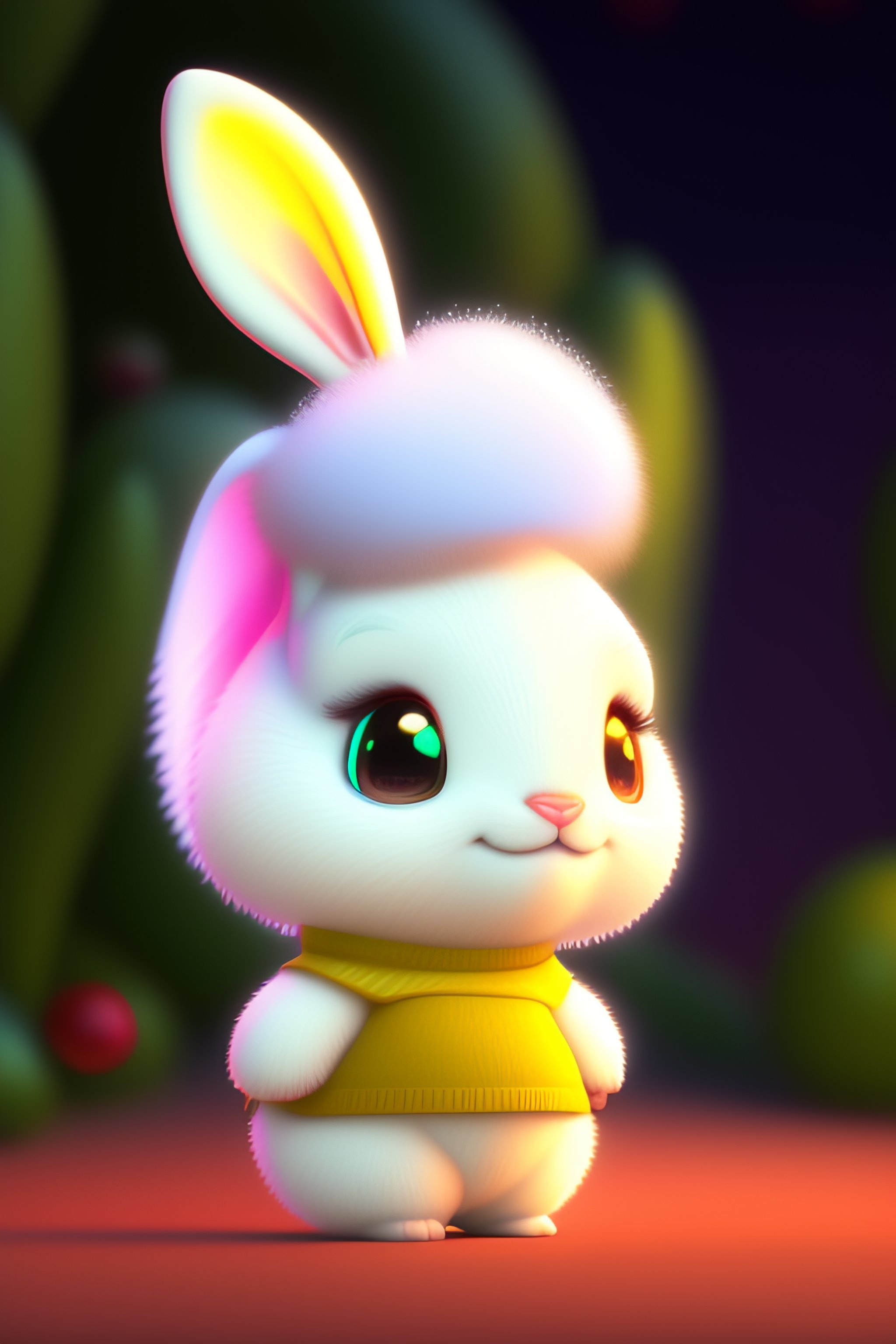 Lexica - Cute baby pixar style white fairy rabbit,Many green lights ...