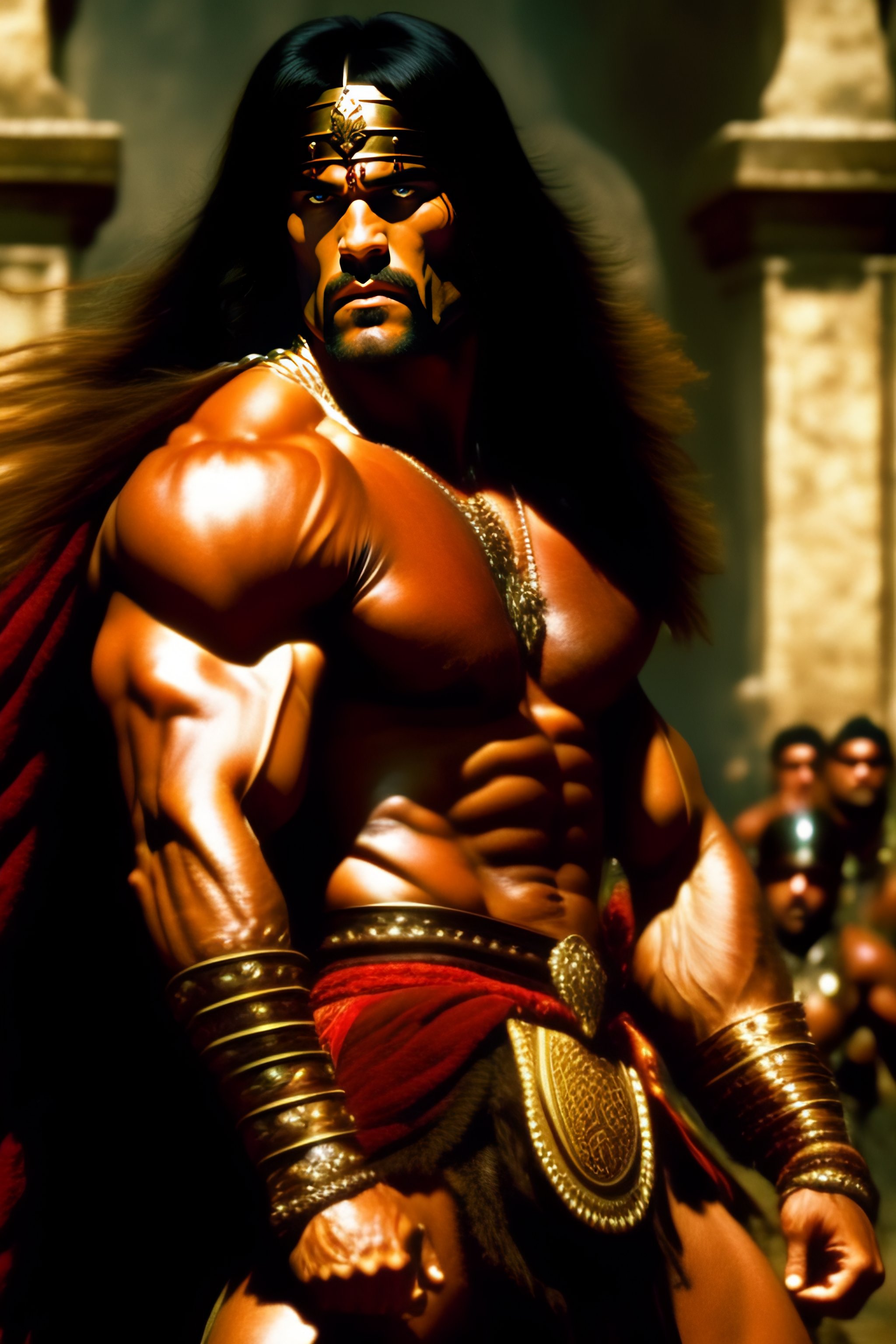 Lexica Conan the Barbarian in chains inside an arabic tend, dramatic