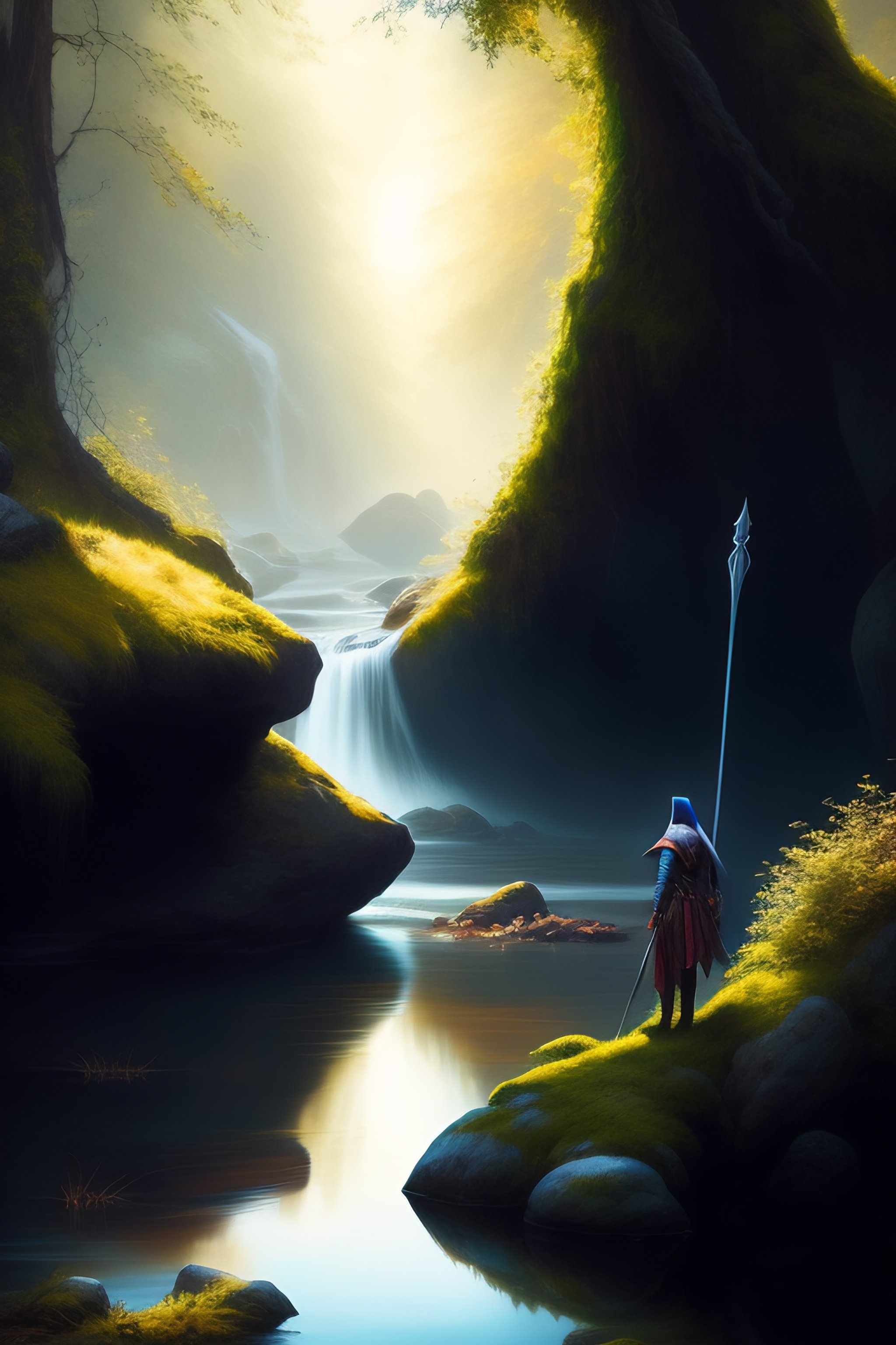 Lexica - Dark elf near a stream. Highly detailed. Lord of the Rings.