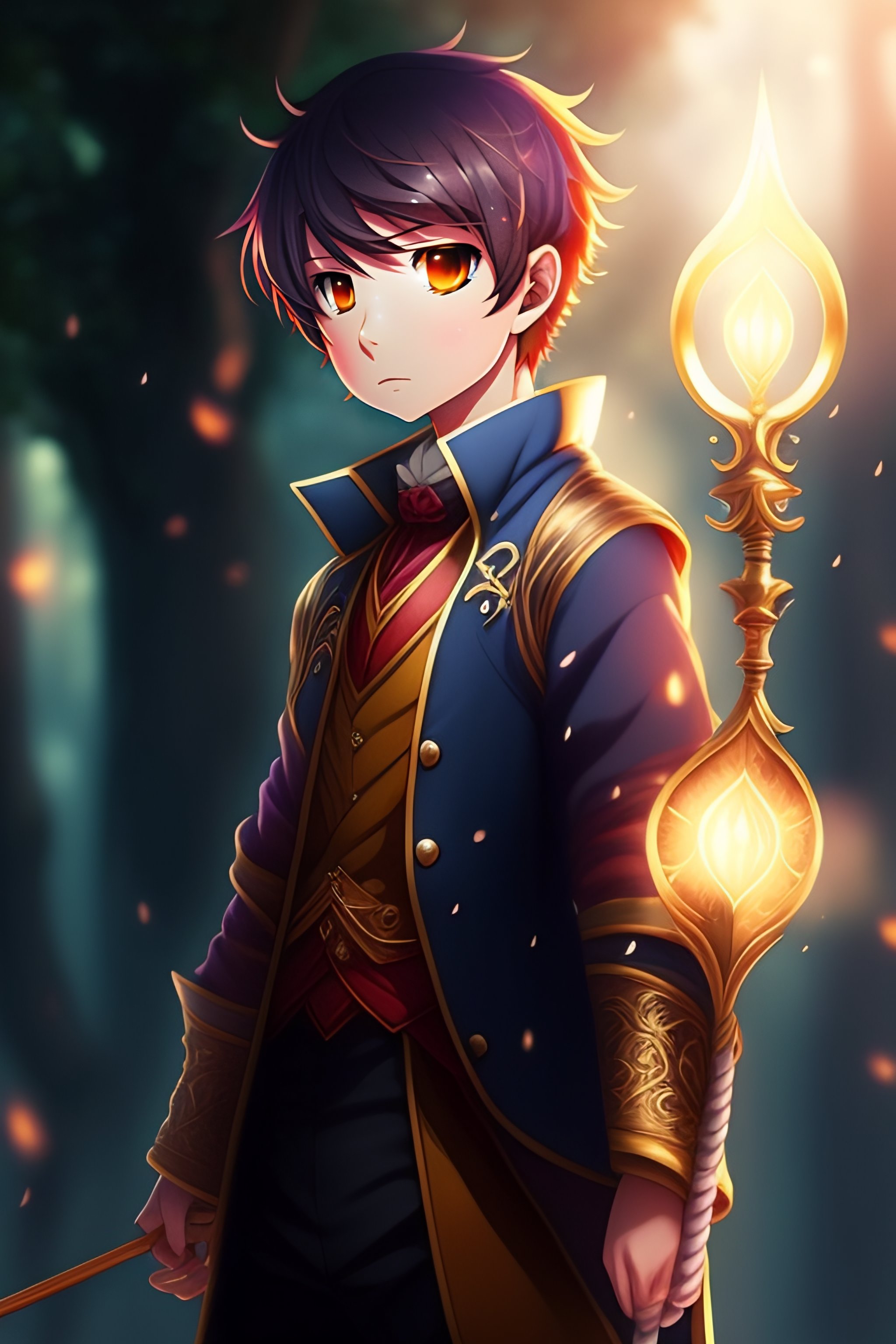 Lexica - Anime style, boy with a staff, magic, fantasy style