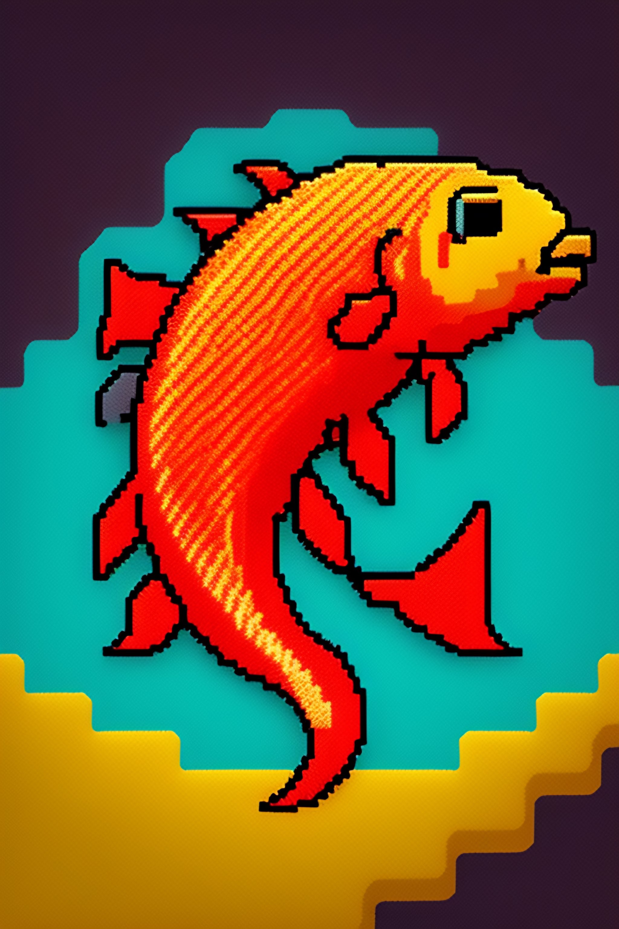 Lexica - Pixelart Carp with mouth open and colorful reddish color.