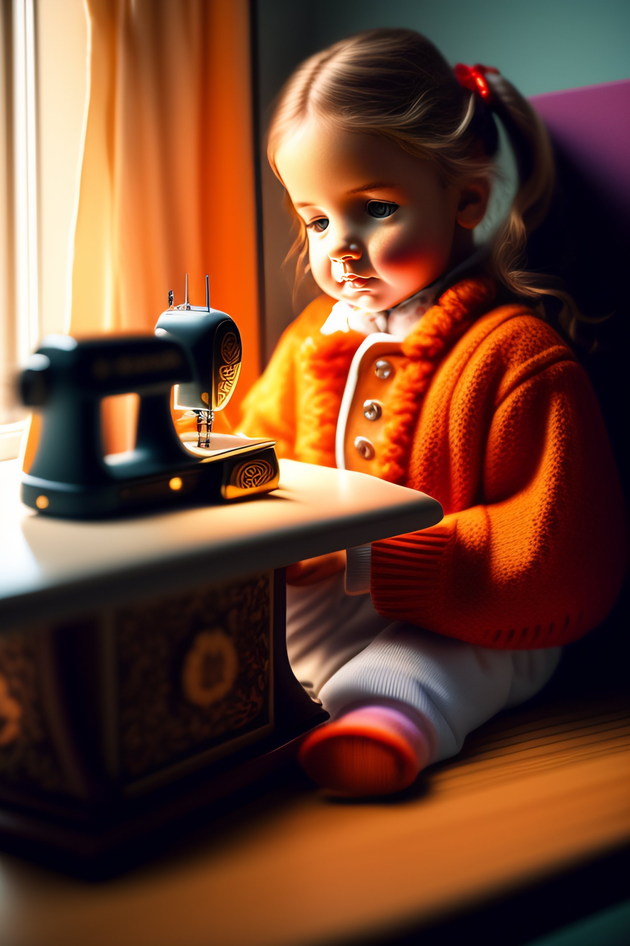 Lexica - The girl in the room is sitting and sewing a doll
