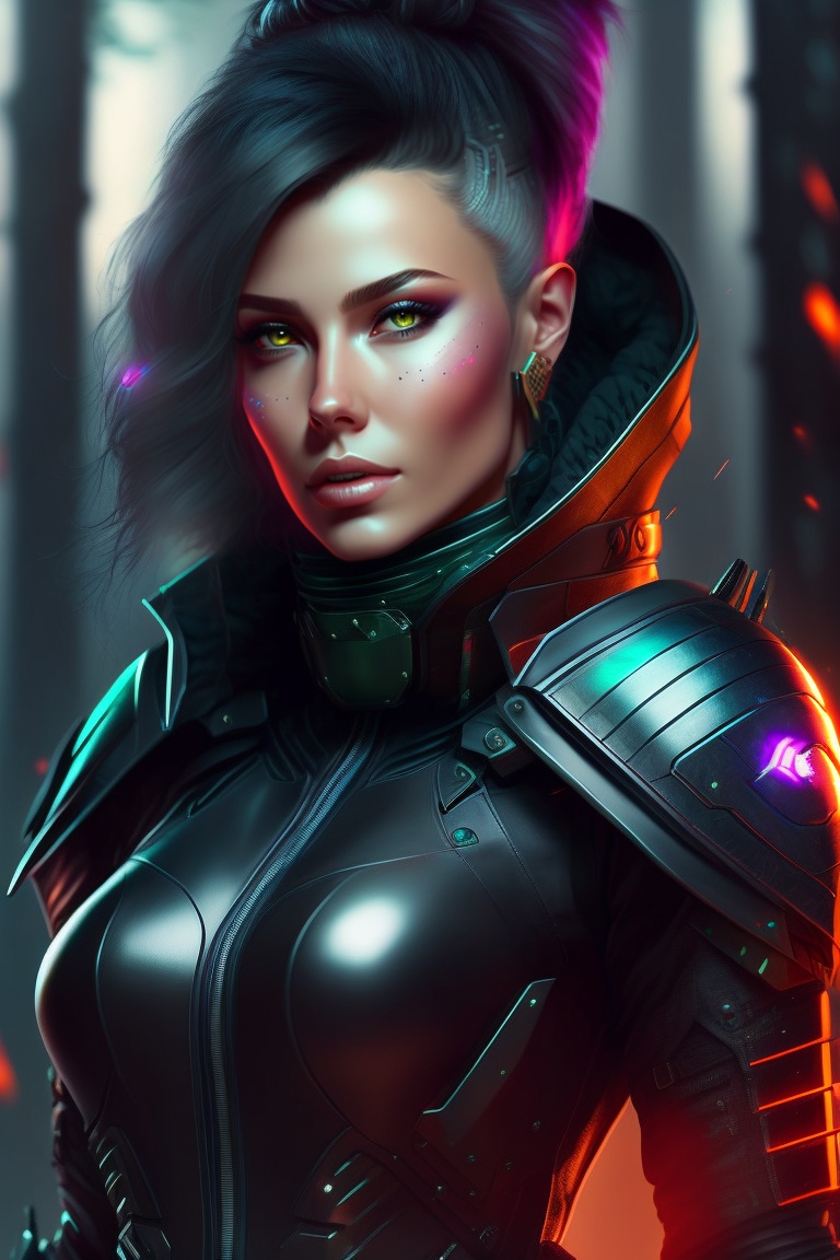 Lexica - Cyberpunk woman assassin gothic, commander in an armored suit ...