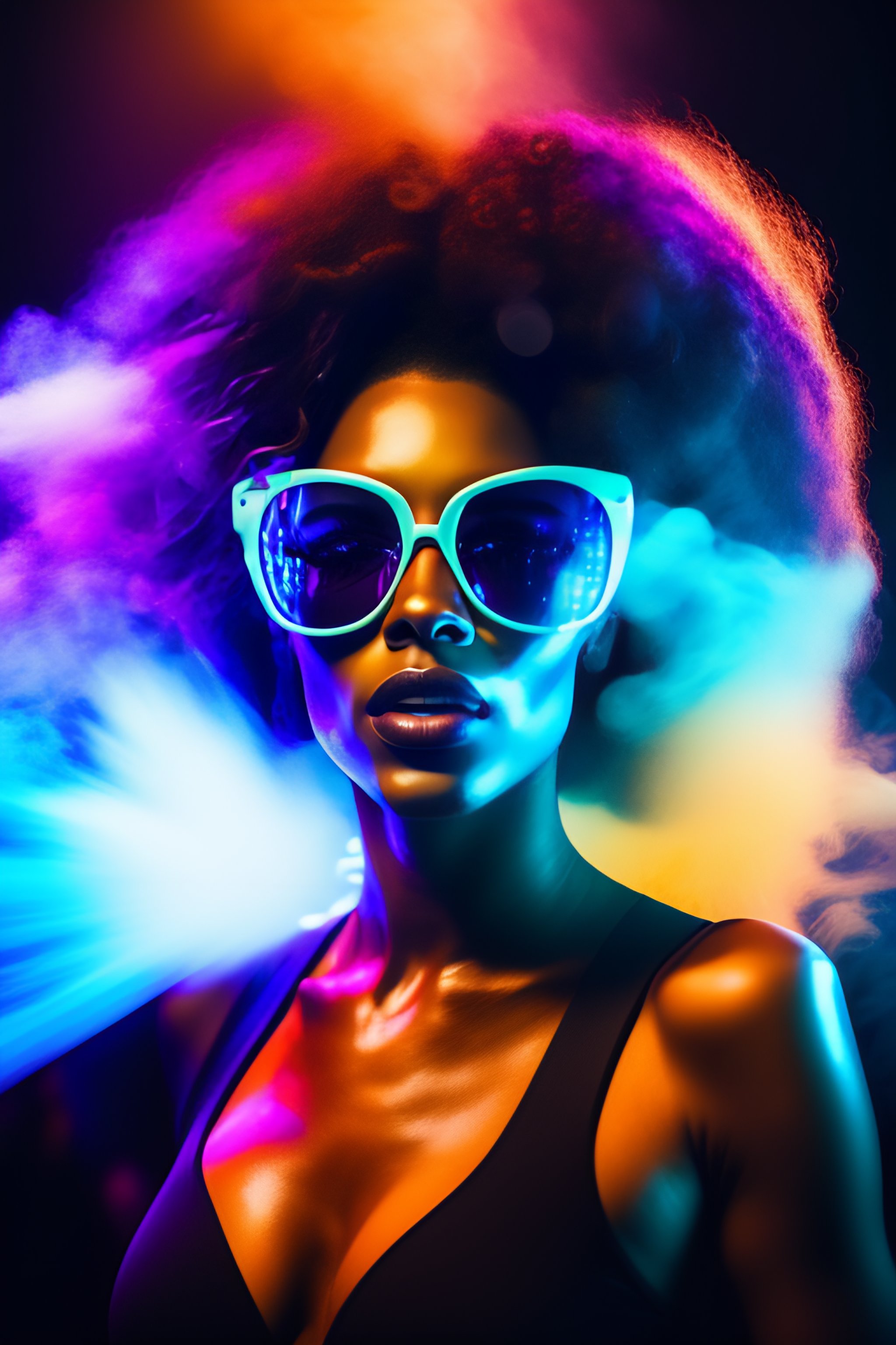 Lexica - Portrait of a woman with sunglasses raving in a club with ...