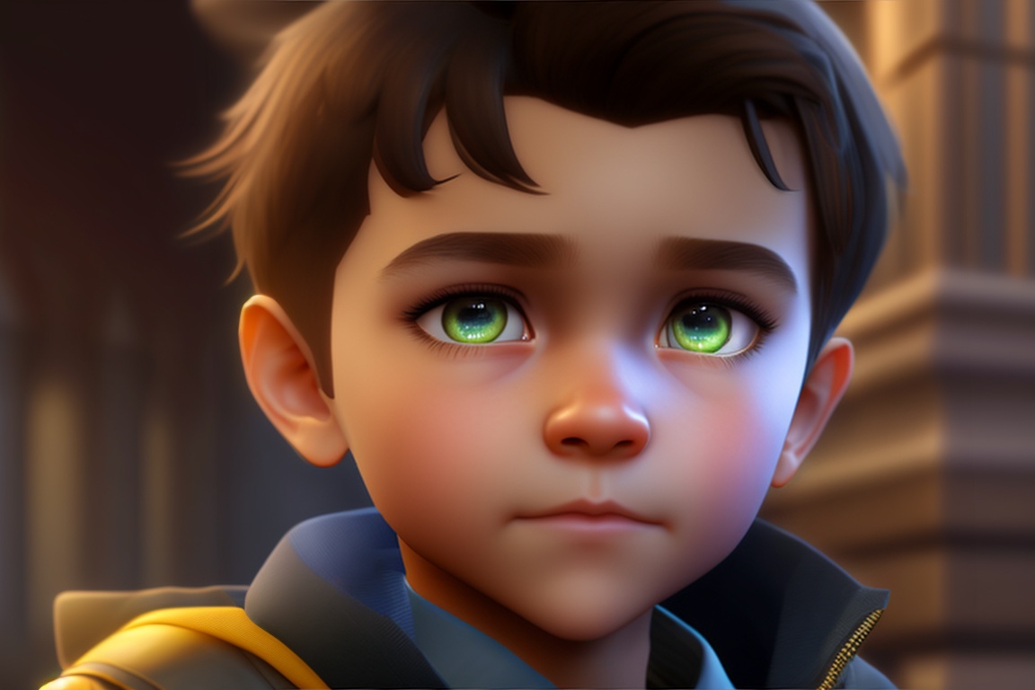 Lexica - A close-up of the main character, a young boy with curious eyes.
