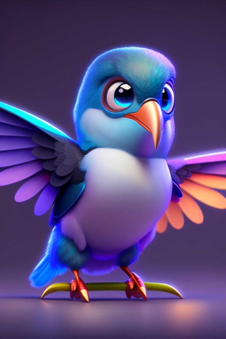 Lexica Pixar style, blue cartoon hummingbird mascot with adorable