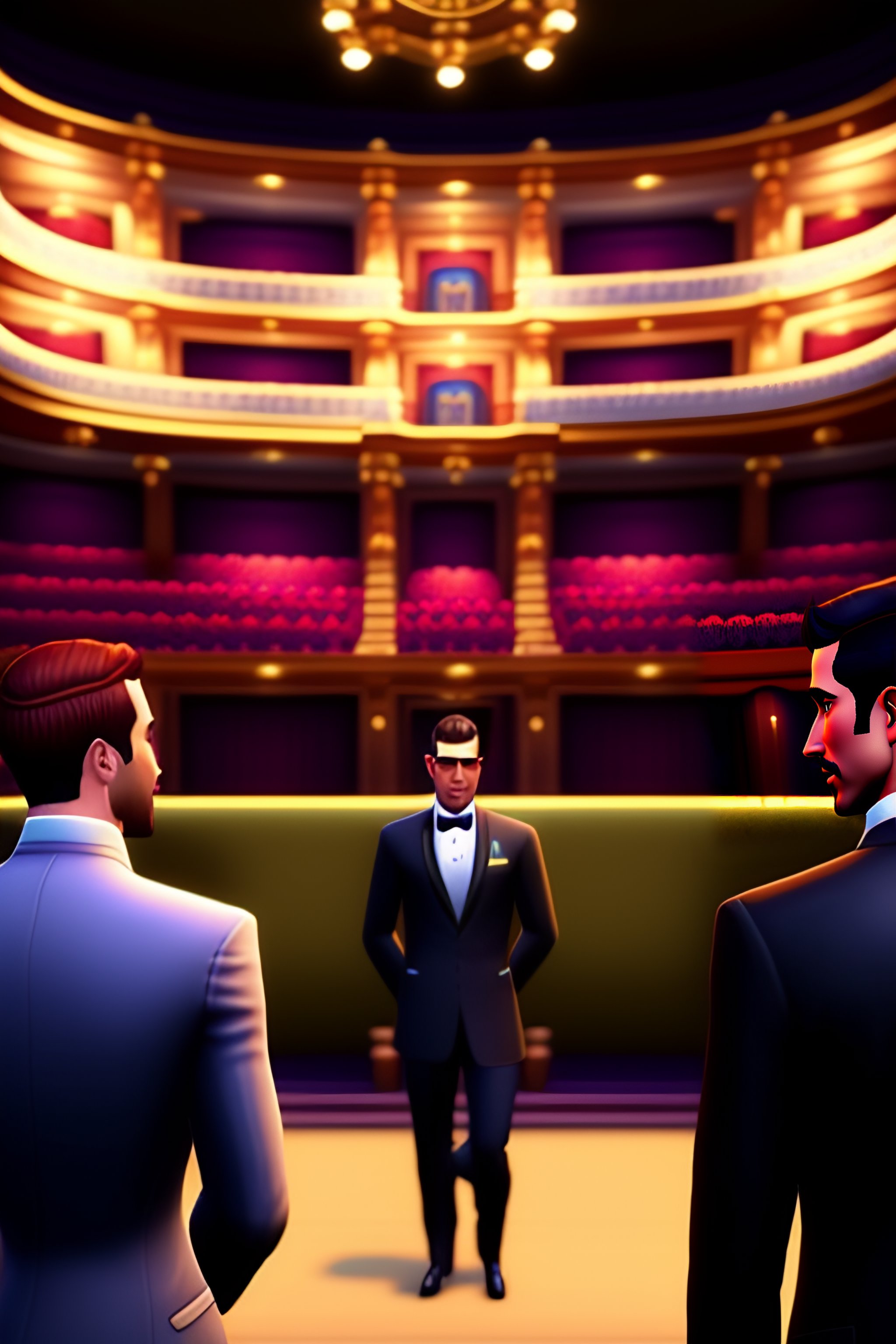 Lexica - Characters in The Sims 5 viewing a show in a crowded opera theatre
