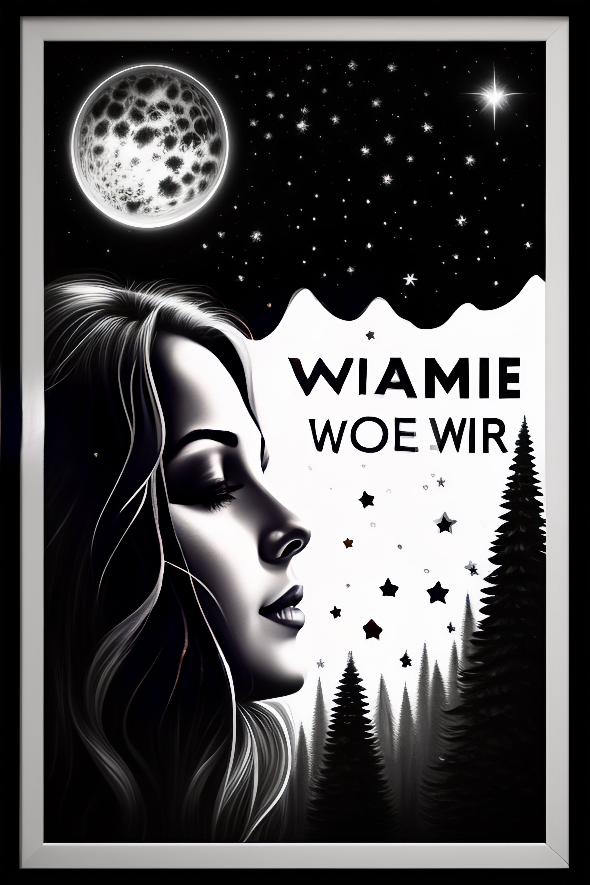 Lexica - Women looking at the stars, black and white, logo,