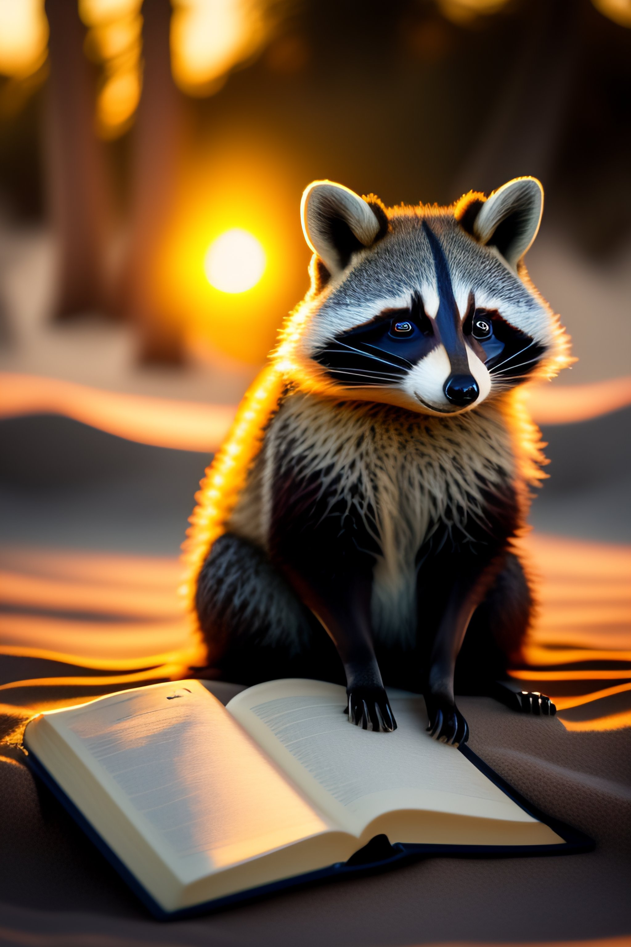 Lexica - A raccoon, with dark brown fur and a bushy tail, is relaxing ...