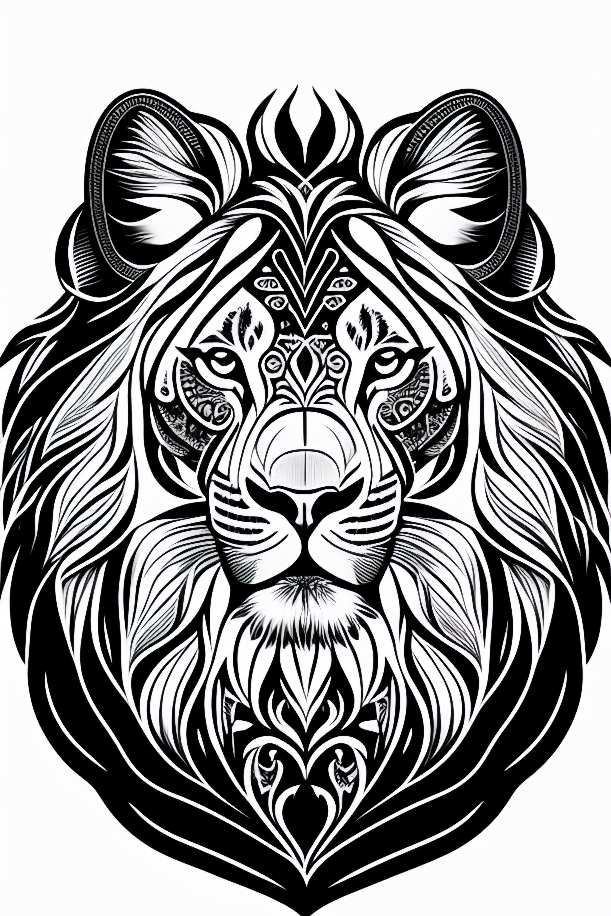 Lexica - Symmetry, one lion head and only facing front, glare, black