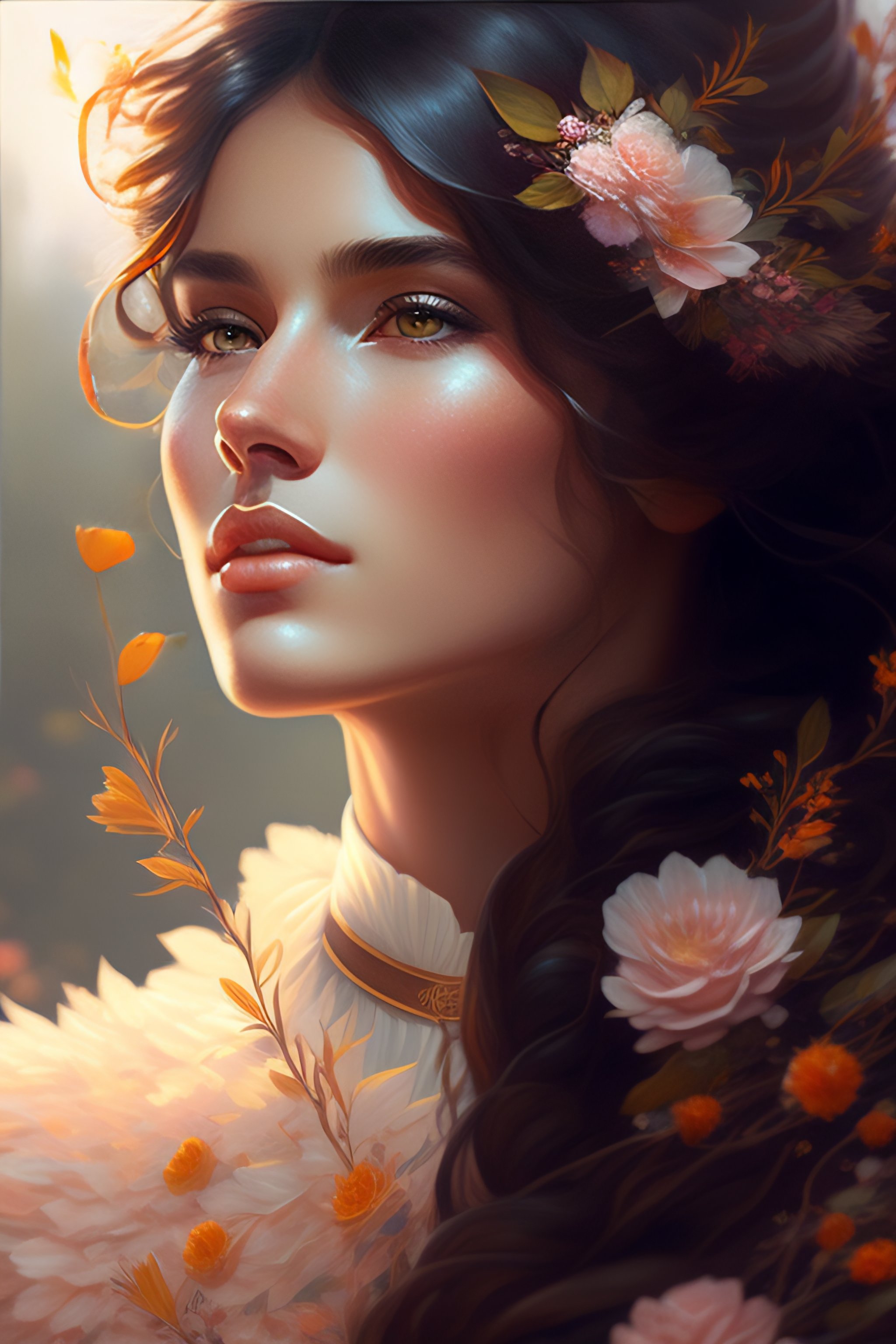 Lexica Girl Pretty Face Decorated With Twigs And Flowers Intricate 