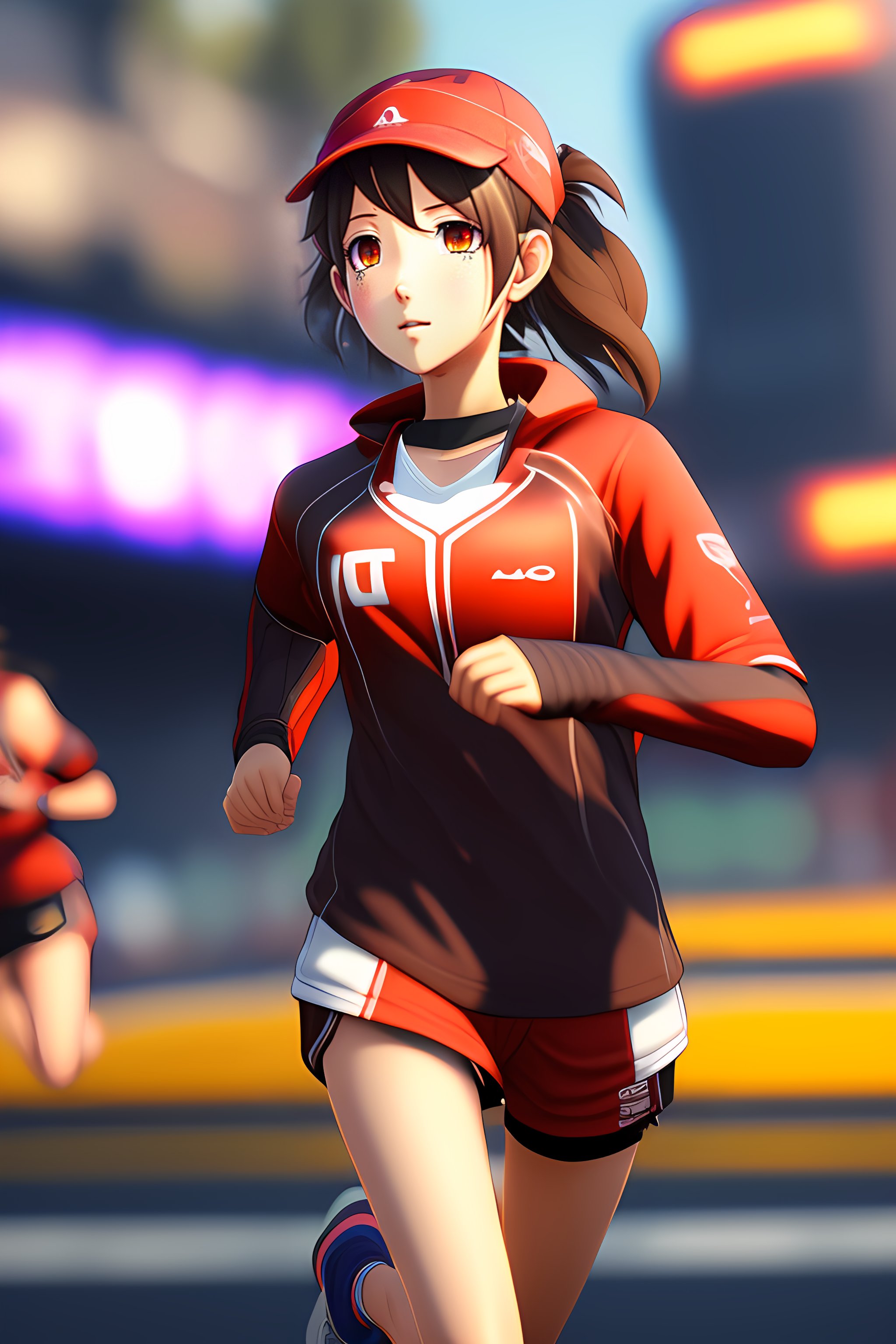 Lexica Anime style, gta 5, girl is running, red sports clothing