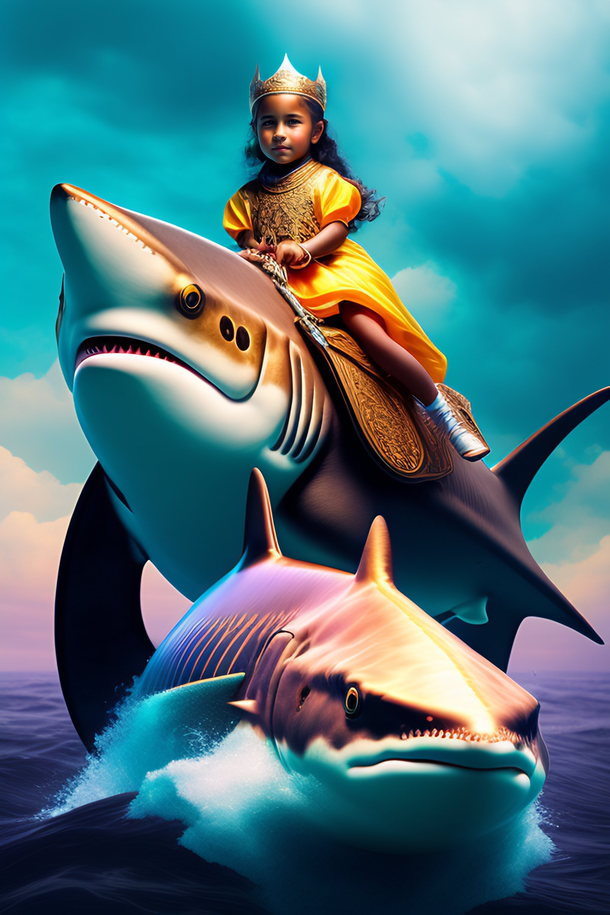 Lexica - Young priestess riding a shark