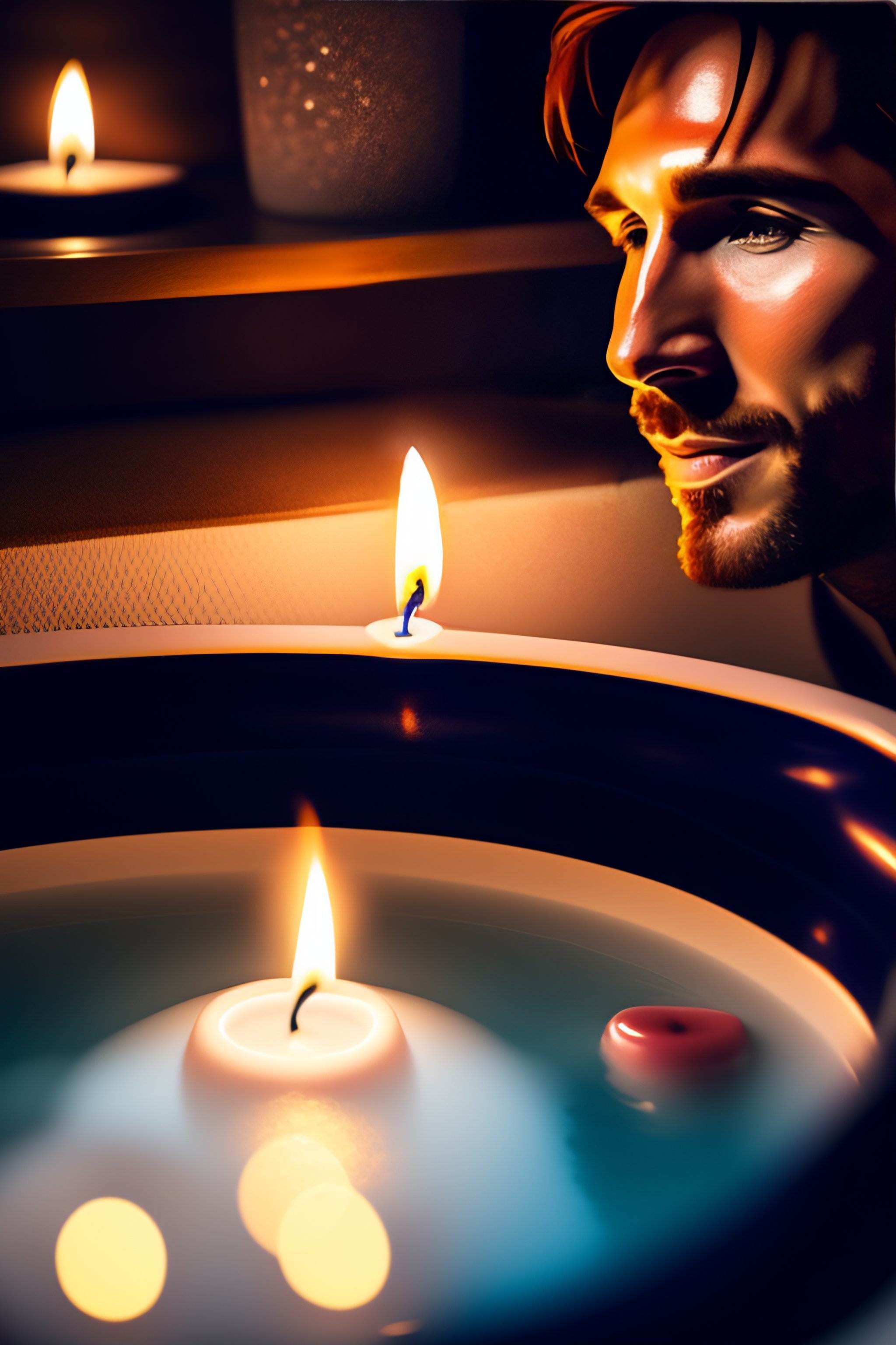 Lexica - Lionel Messi in hot tub , twitch stream , candle lights