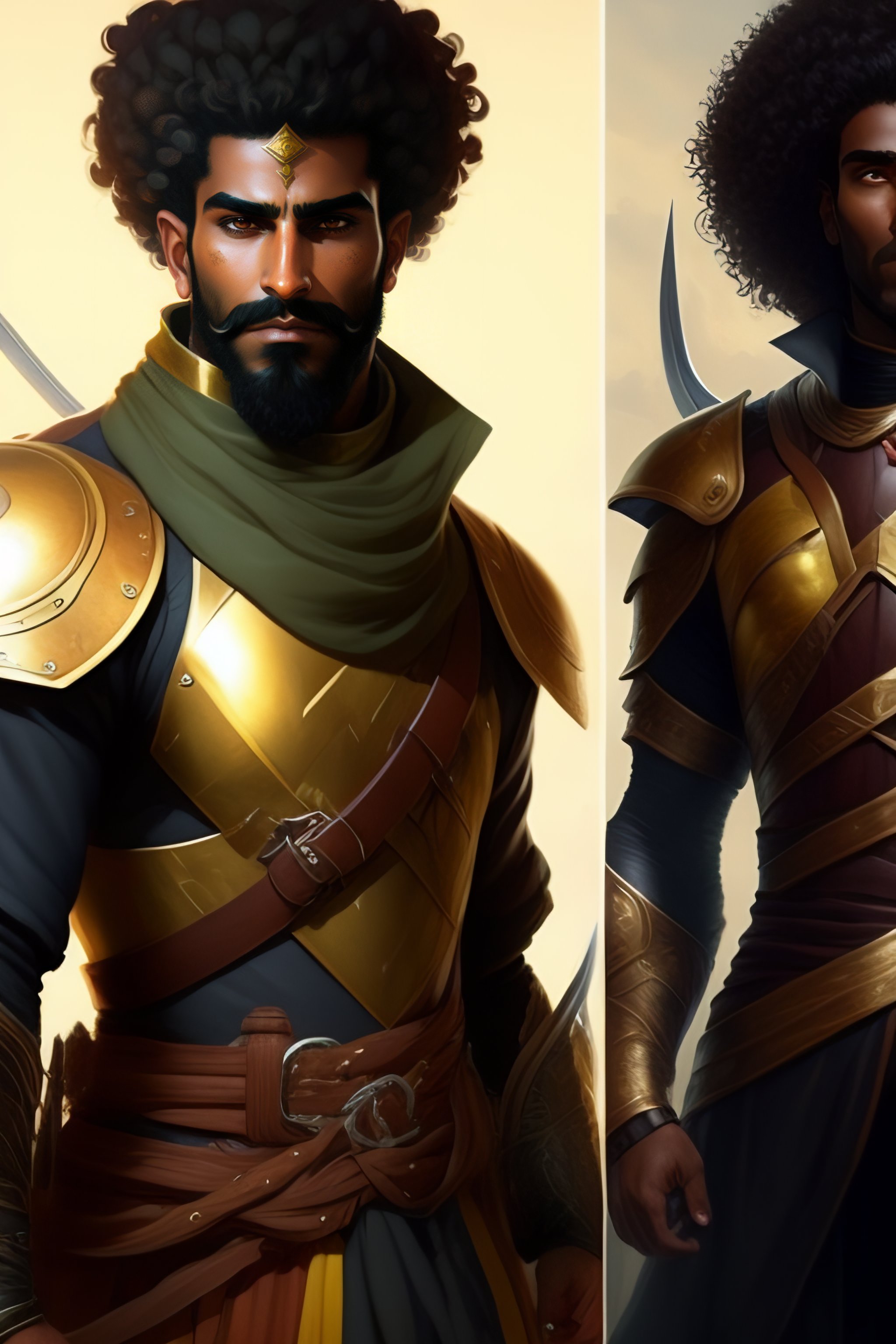 Lexica - An Arab man, brown skin, light beard, curly hair, swordsman ...
