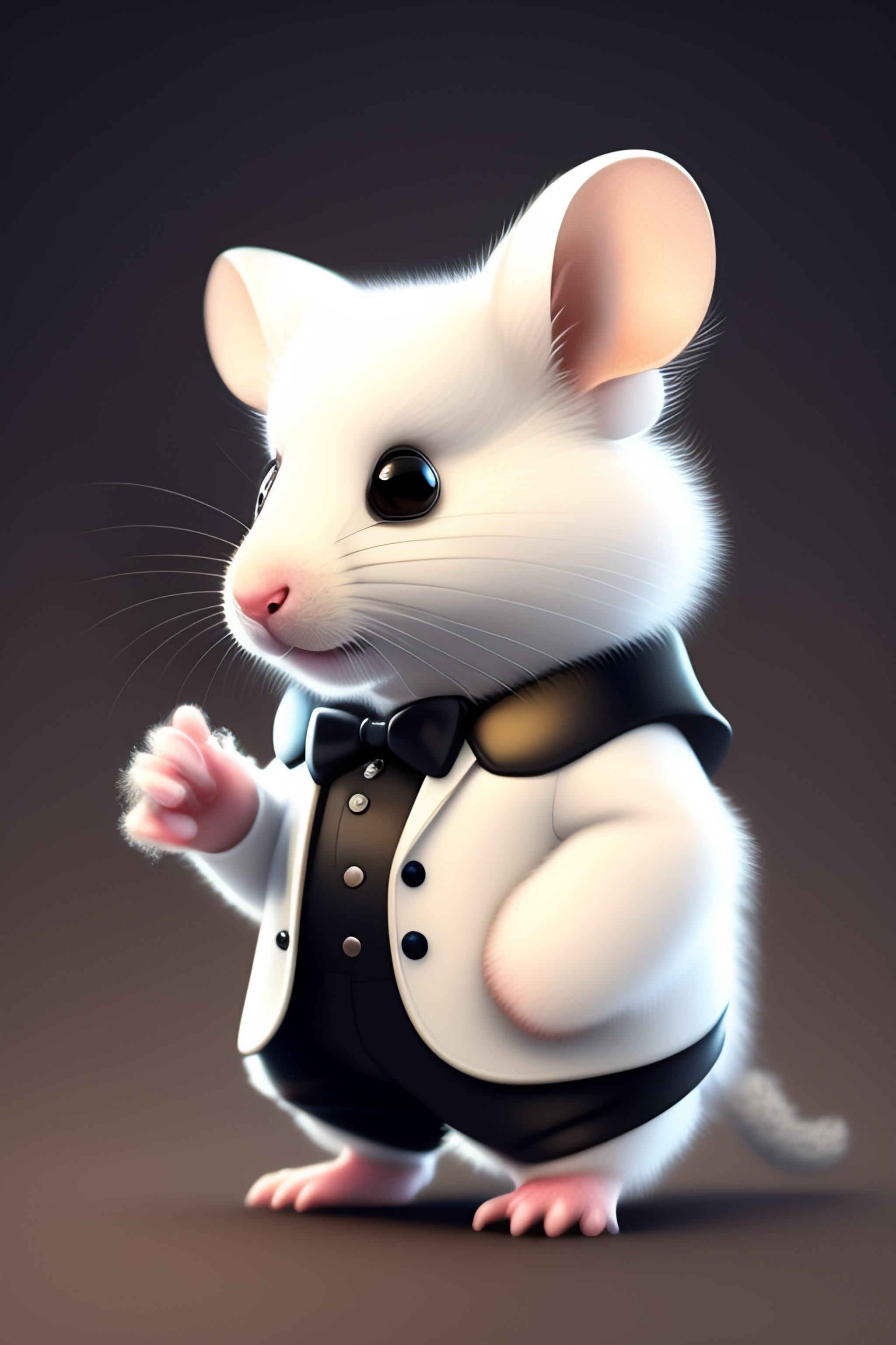 Lexica CUTE AND ADORABLE CARTOON FLUFFY white rat,in a tuxedo,black