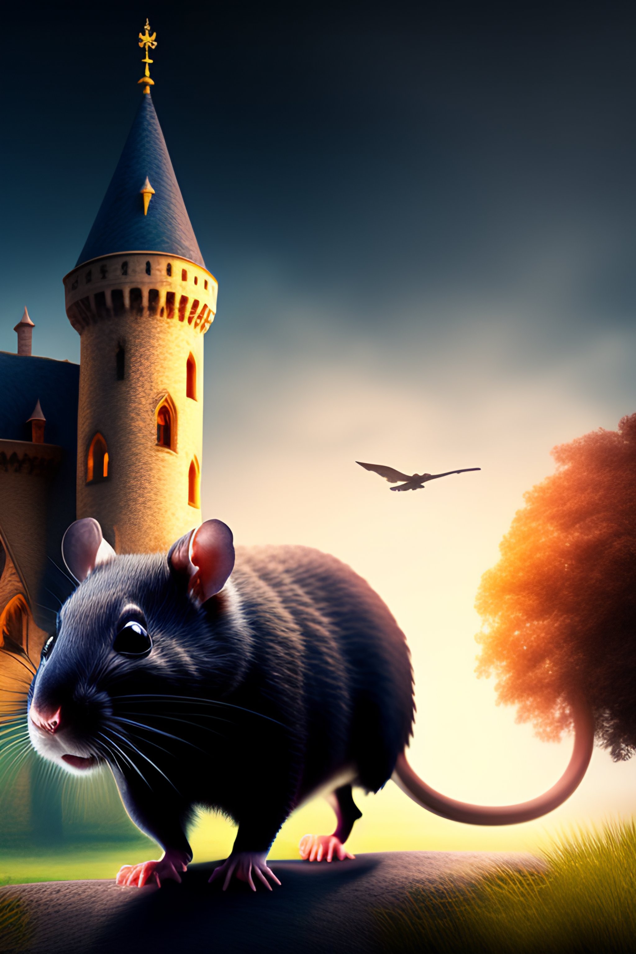 Lexica - A man riding a scary rat in front of a dark and foreboding ...