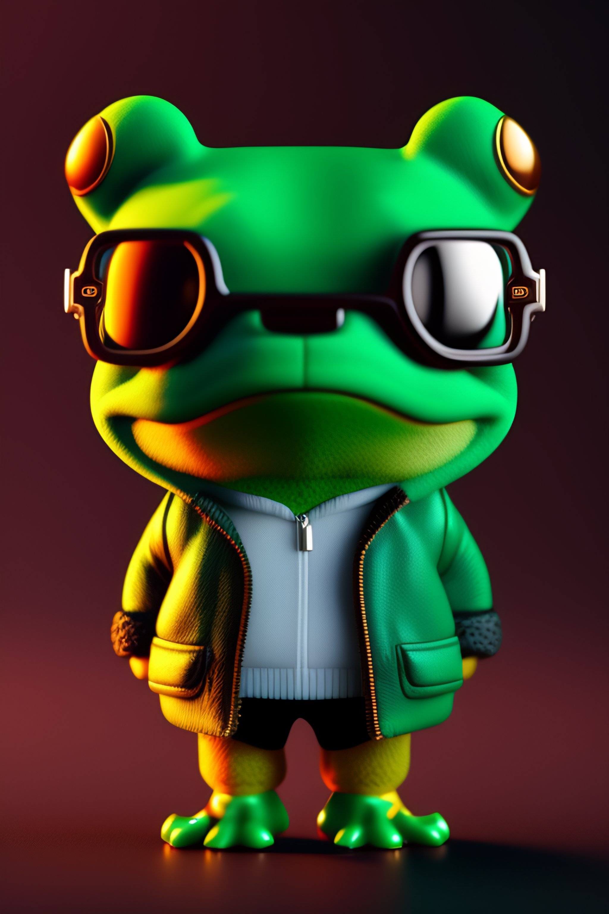 Lexica - Frog brutal in the jacket, glasses, 3d render funko pop