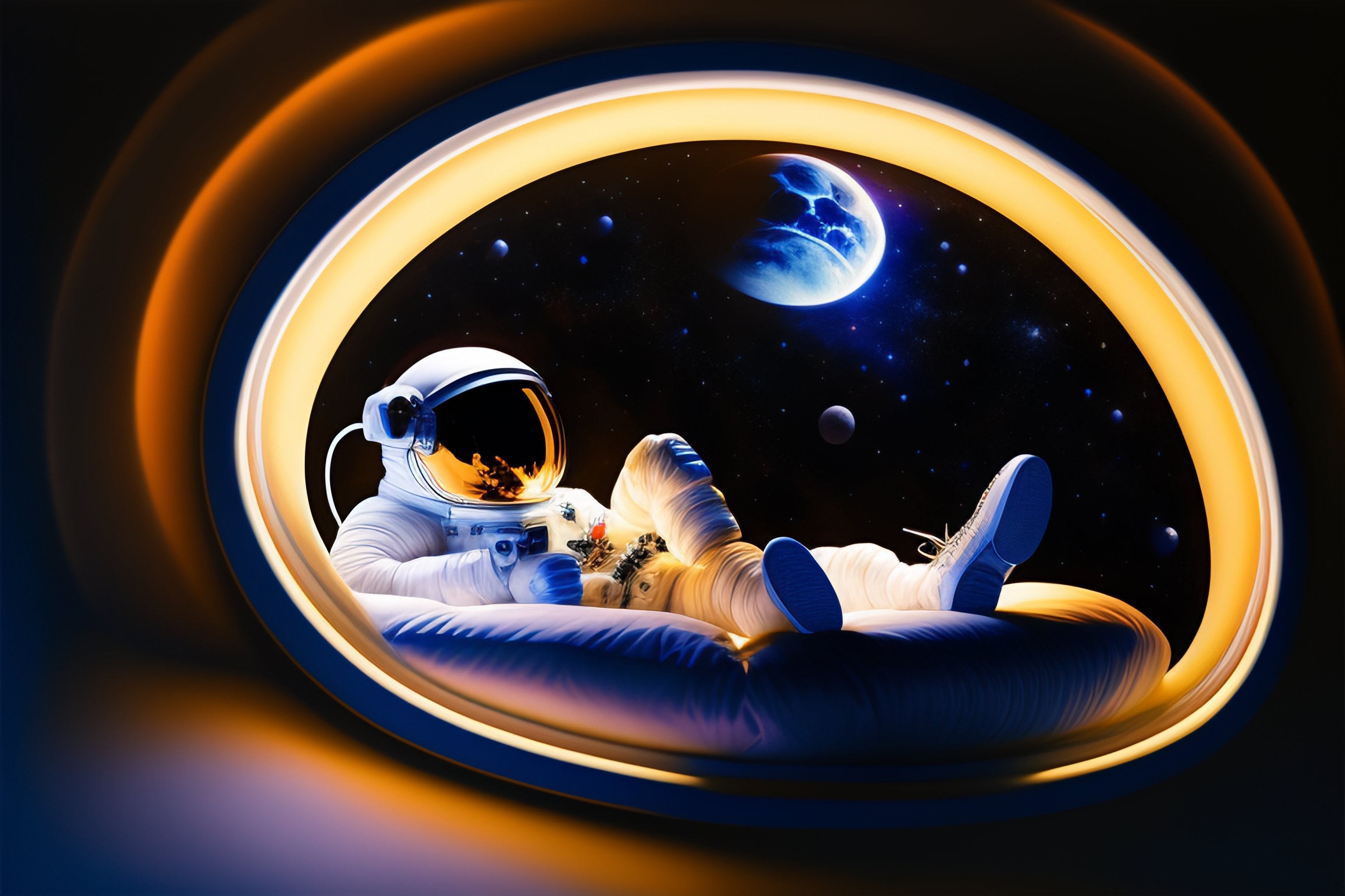 lexica-a-fully-dressed-astronaut-sit-in-a-bed-of-a-quarter-of-a-space