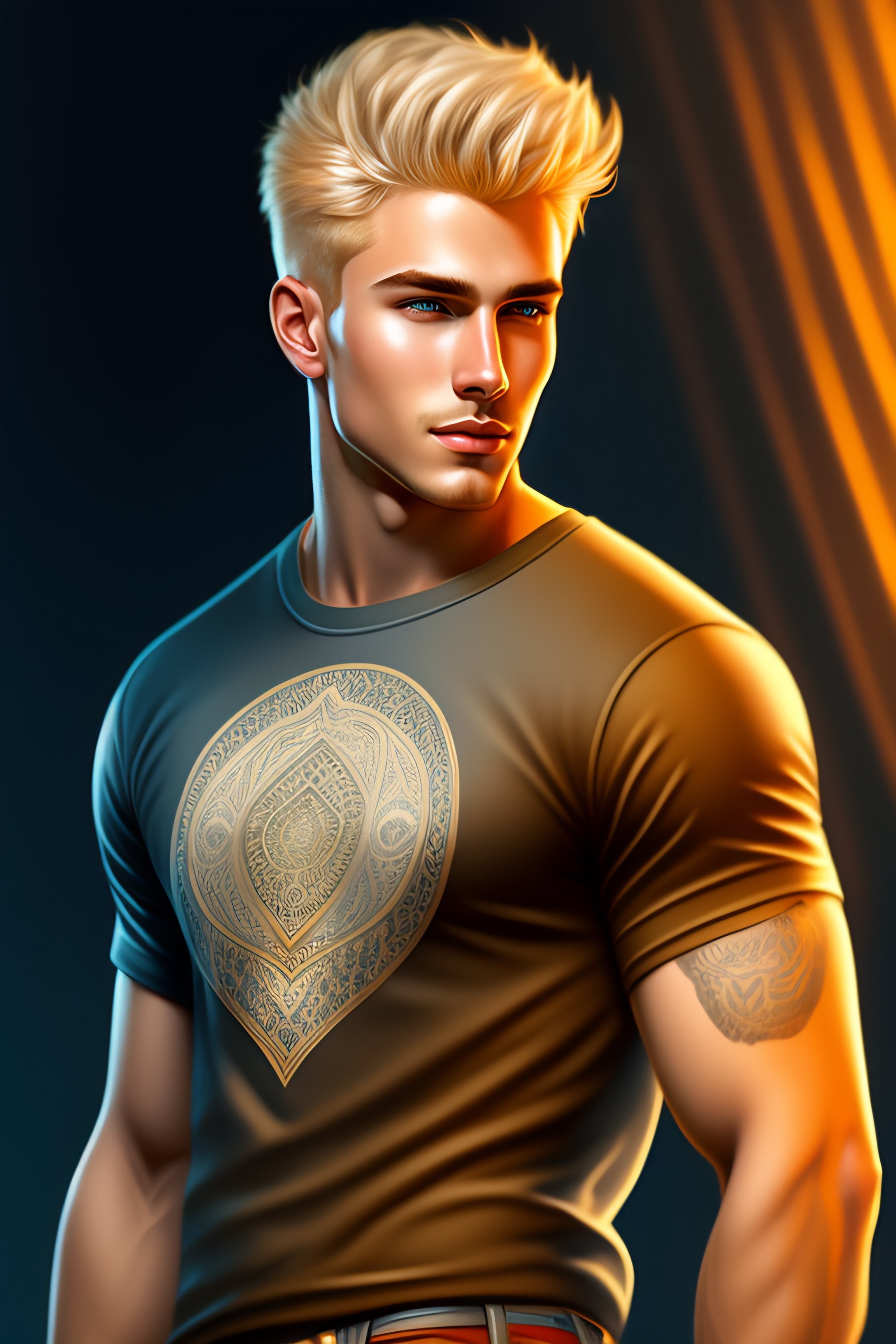 Lexica - Bl young man with ash blond hair, t-shirt and undone jeans ...