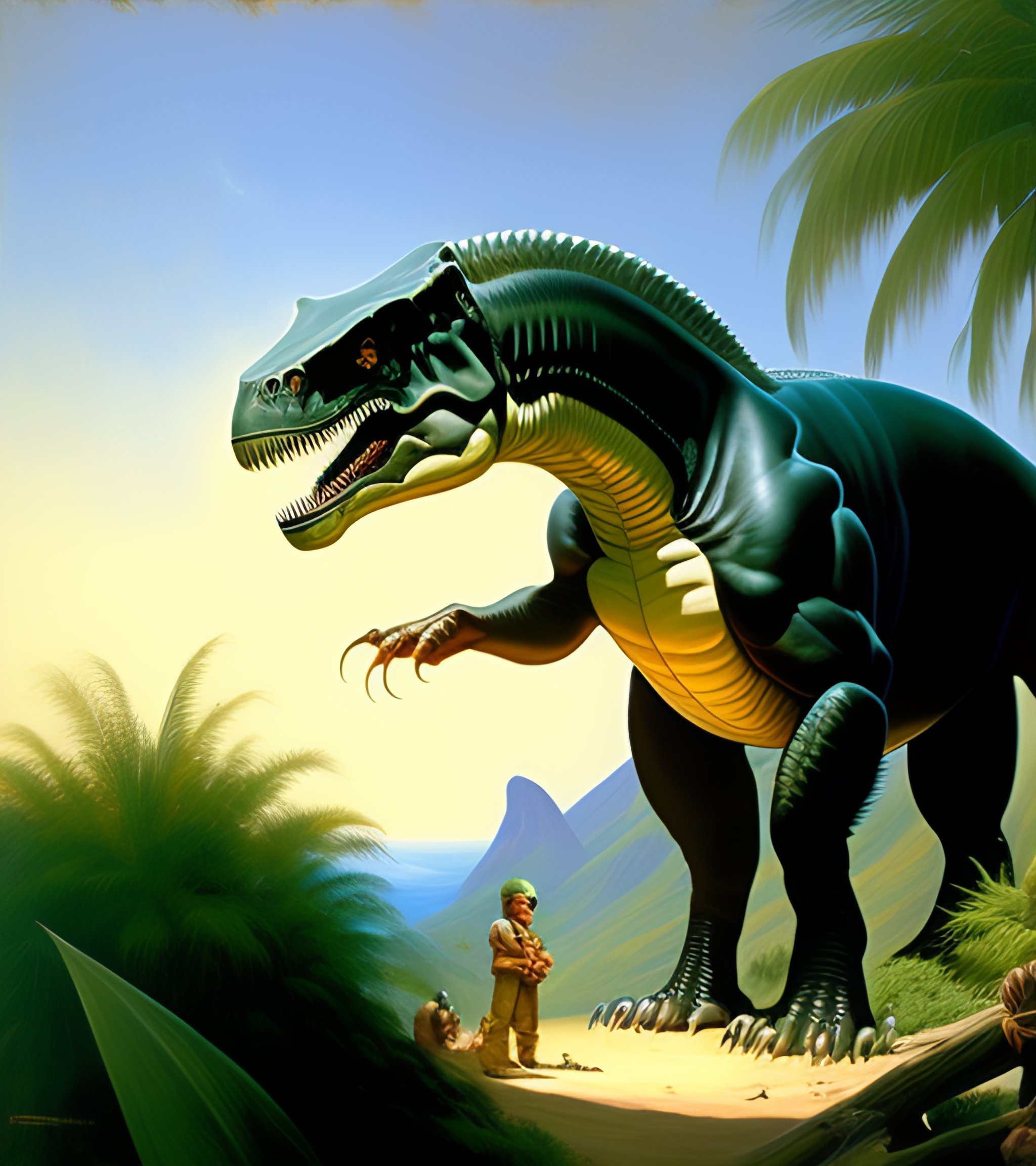 Lexica Painting t rex jurassic park by frank frazetta