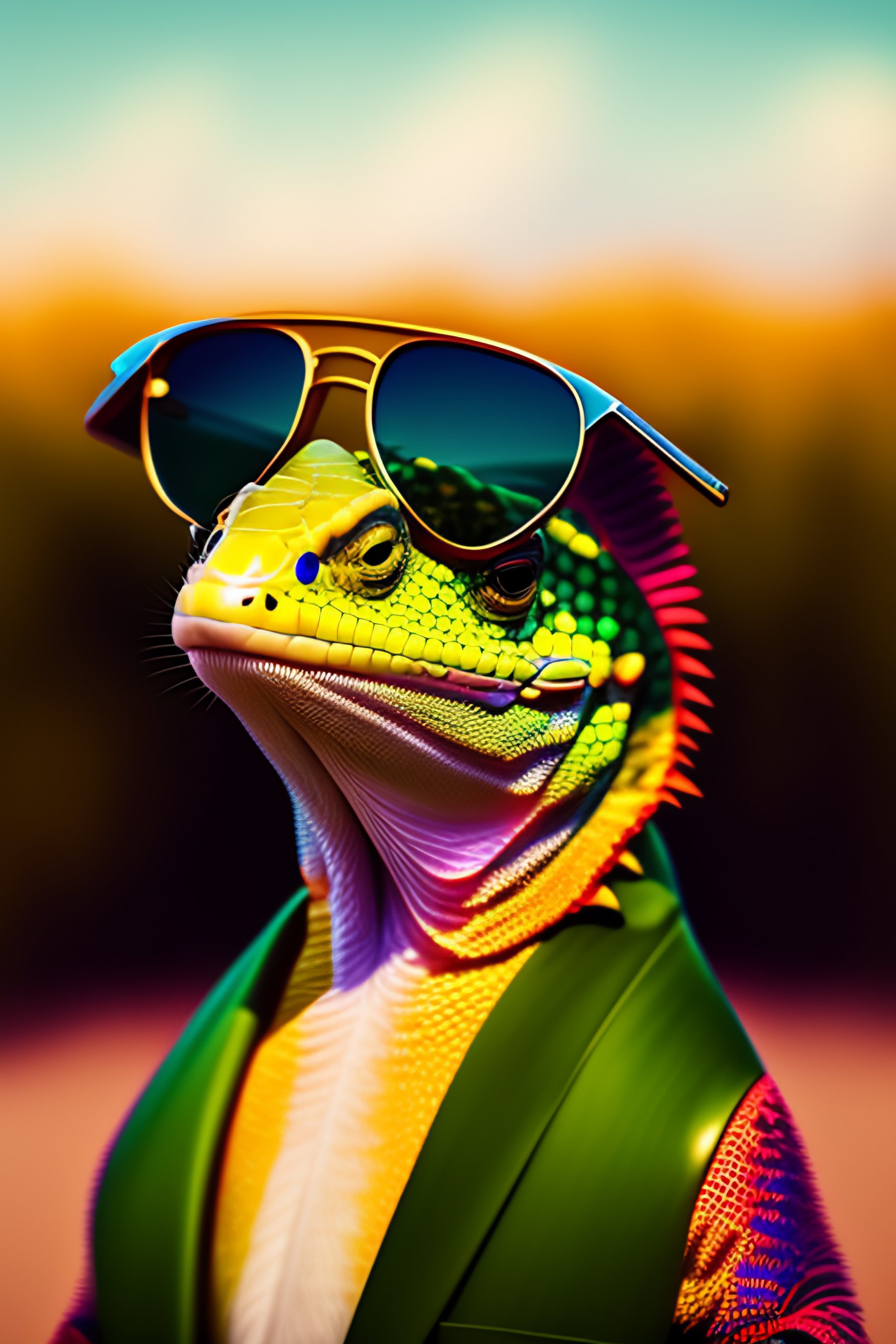 Lexica - Portrait of a lizard in cartoon with sunglasses, sophisticated