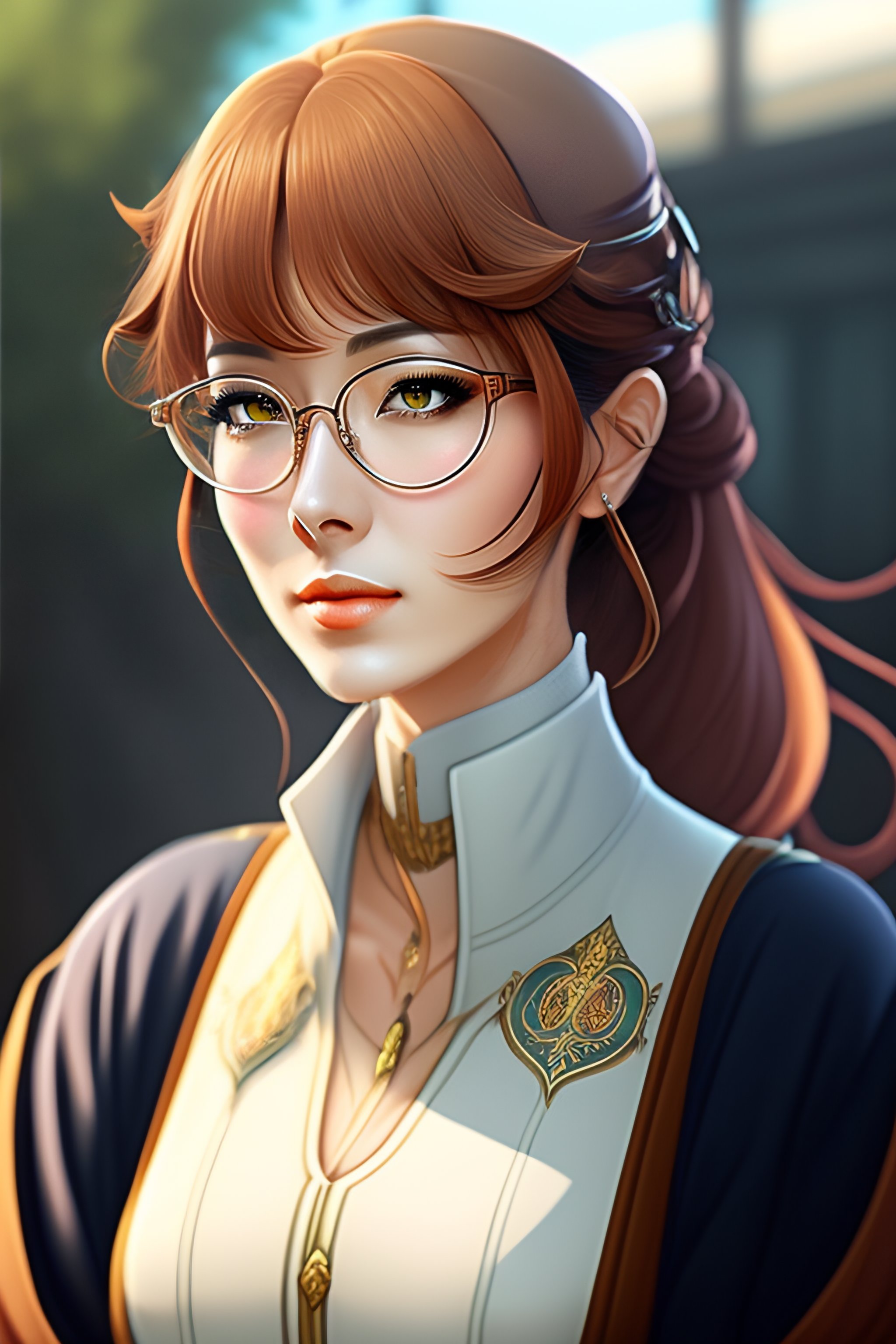 Lexica Female cleric, round rimless glasses, anime style, by ghibli