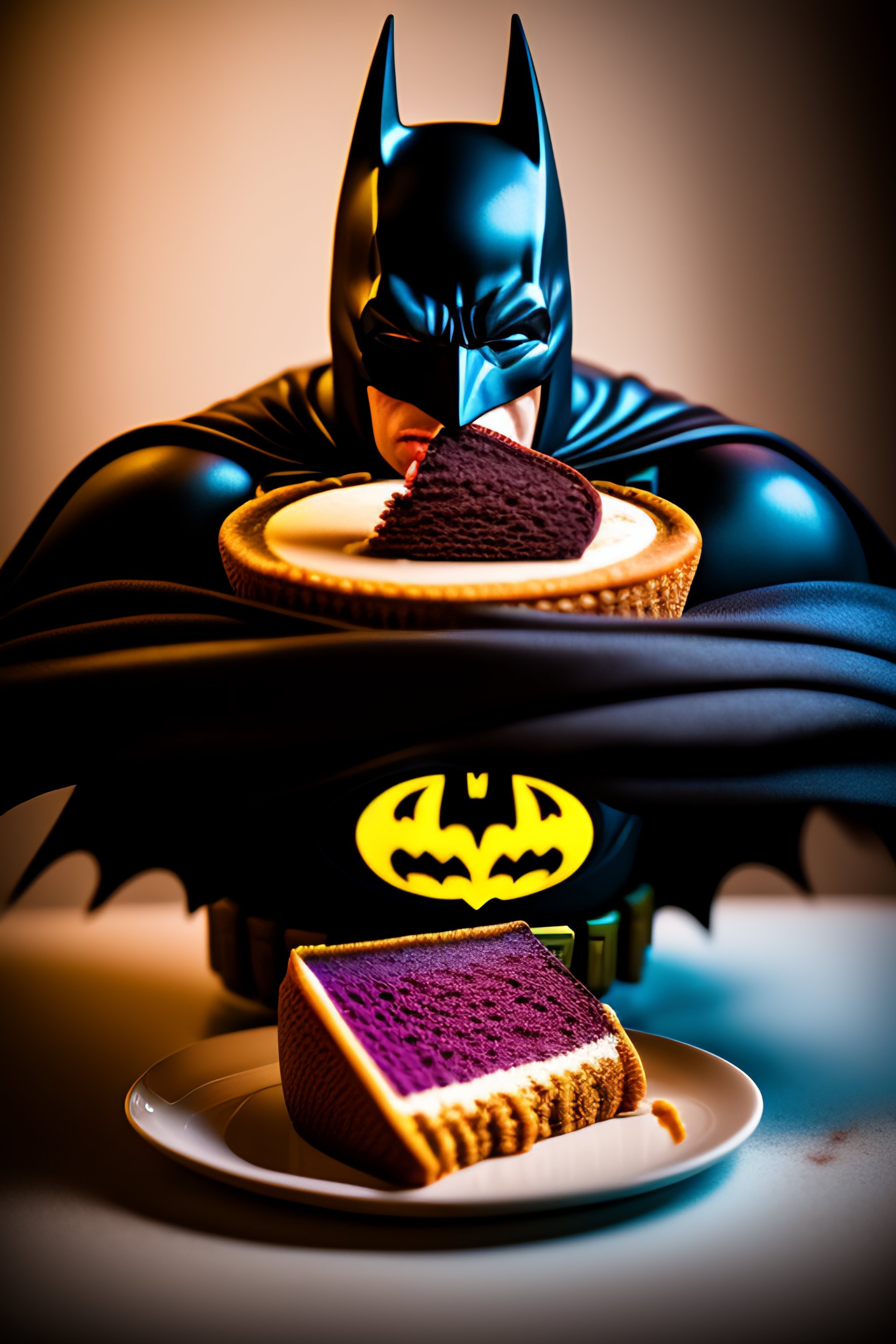 Lexica - Batman eating cake photo studio lighting