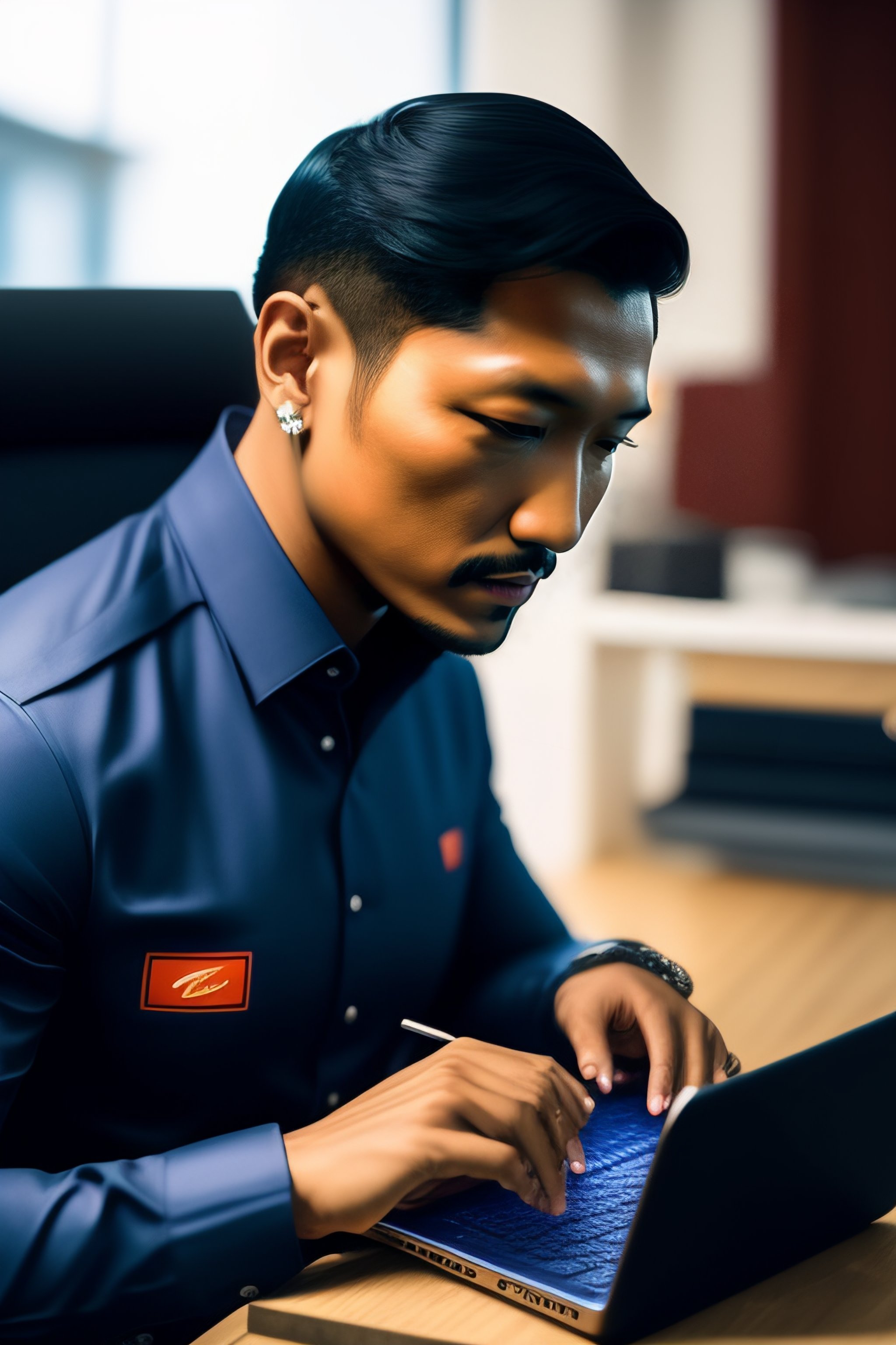 Lexica - Jose Rizal working on a laptop, wearing a shirt with OpenAI ...