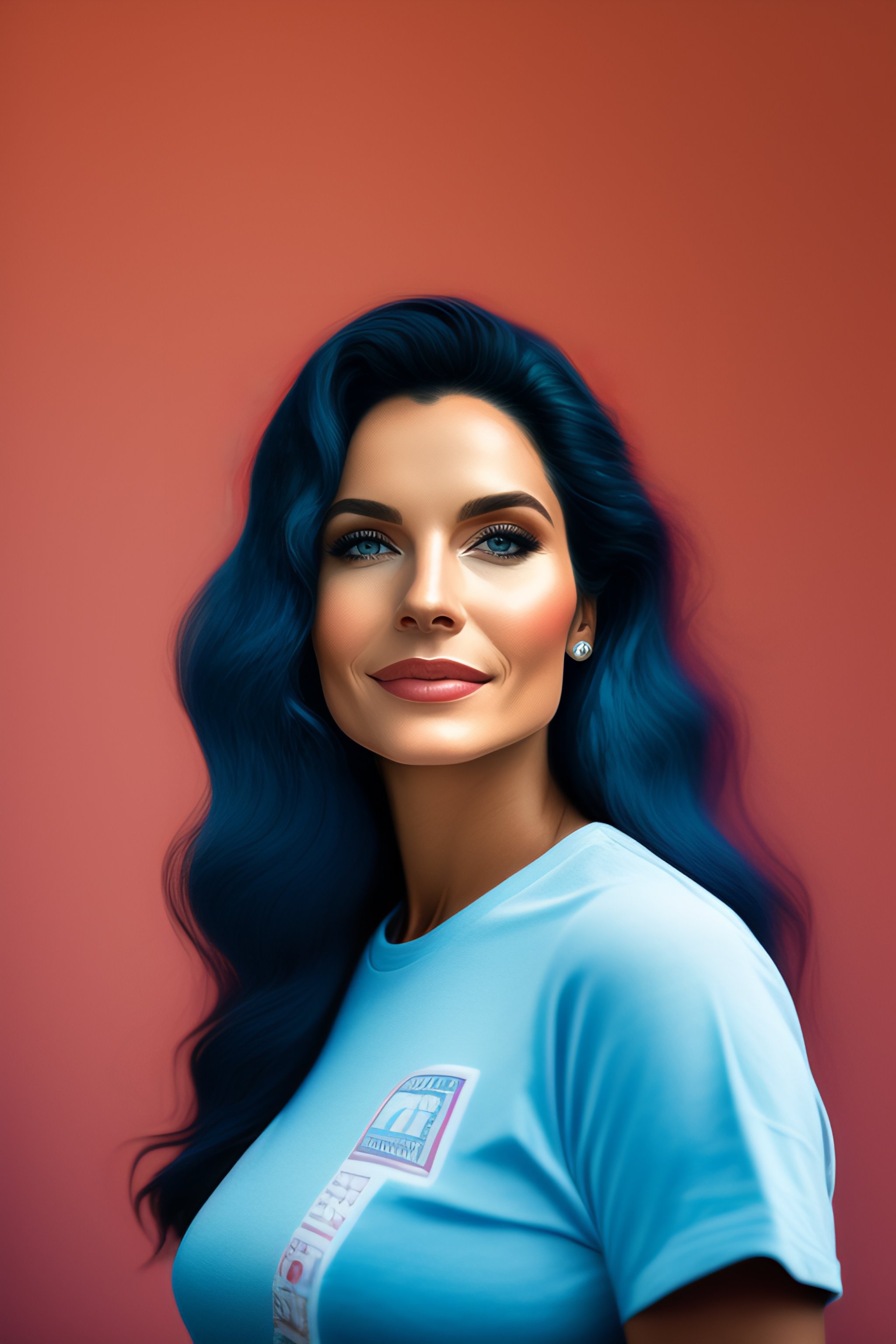 Lexica - Portrait of a woman in a tee shirt with blue jeans