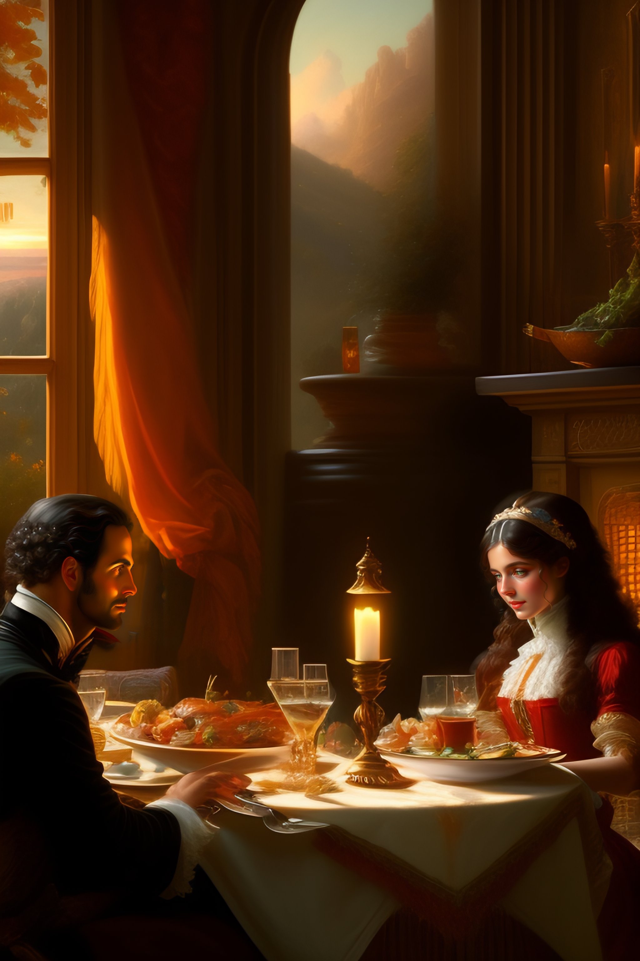 Lexica An oil painting of victorian dinner a digital painting