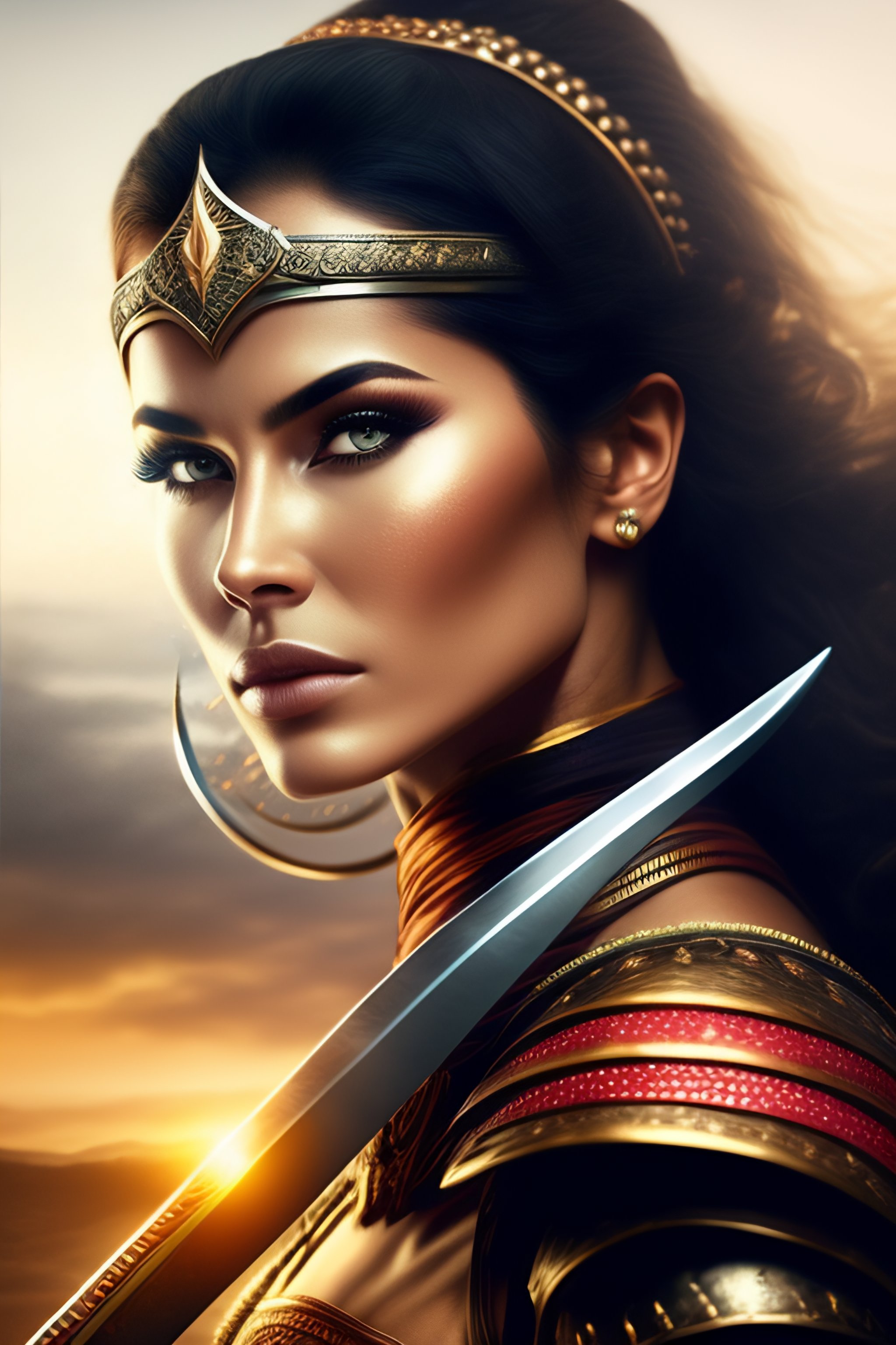 Lexica - Beautiful woman warrior fighting with sword