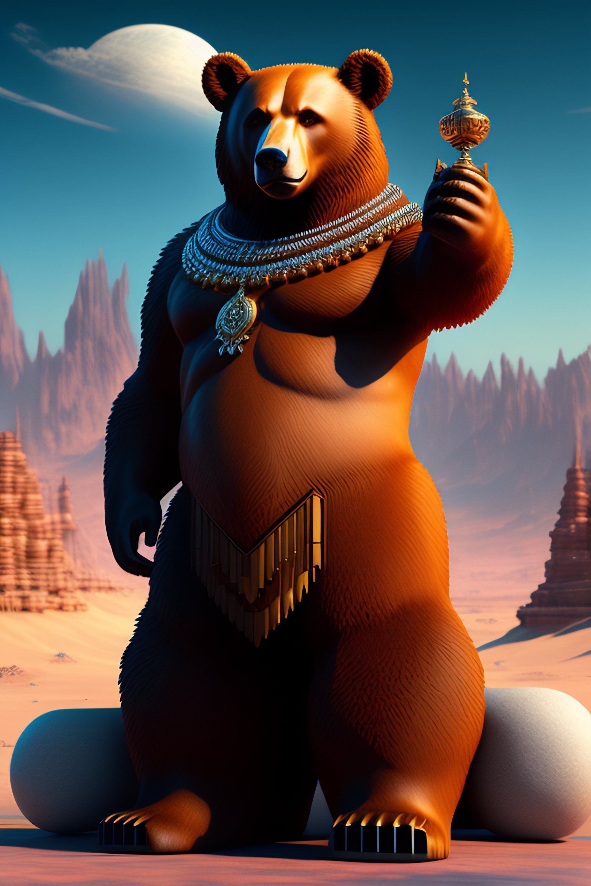 Lexica - 3d humanoid Bear virgol warrior, money all over the place ...