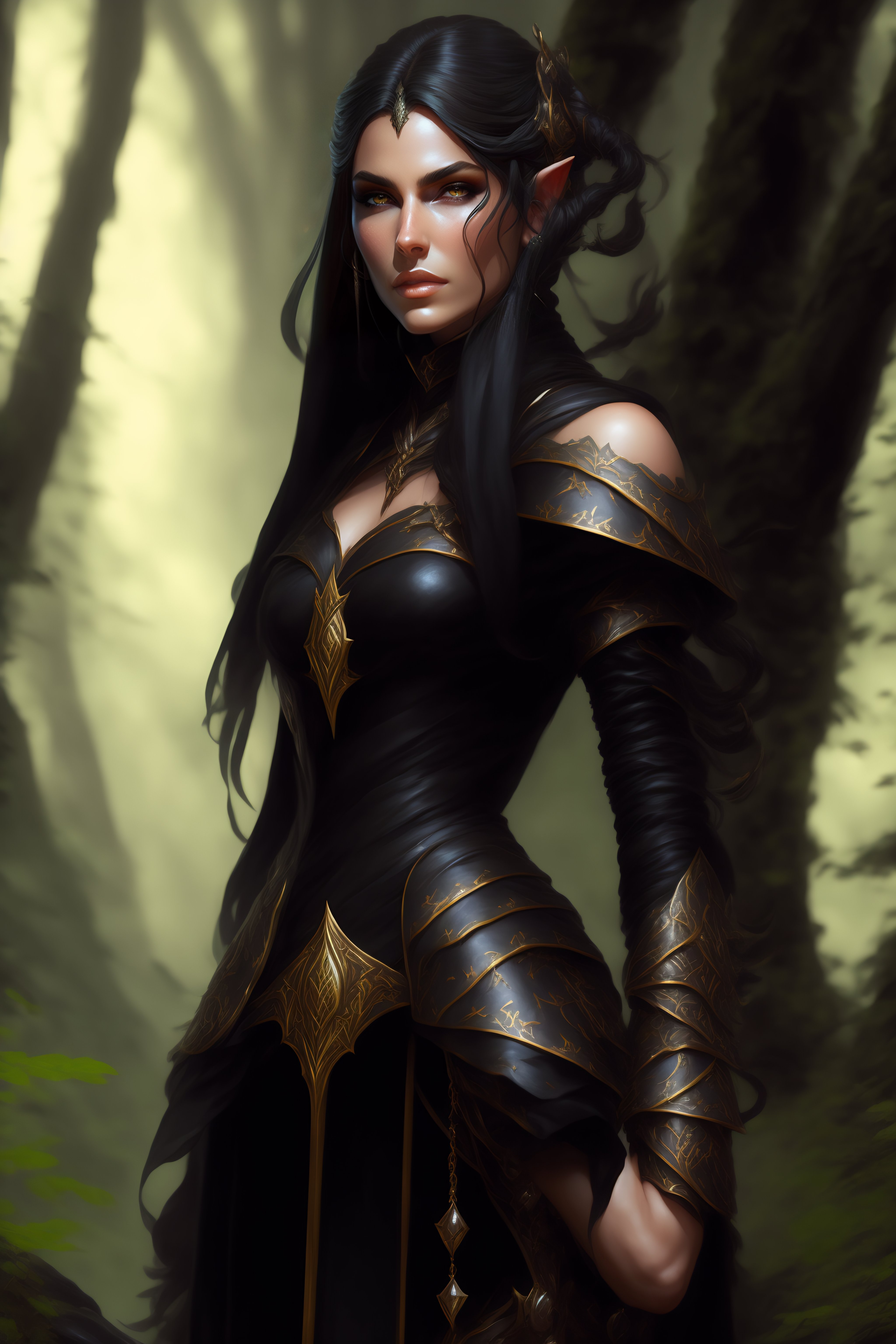 Lexica - Rogue, elf female, black clothes, rapier in hand, full body ...