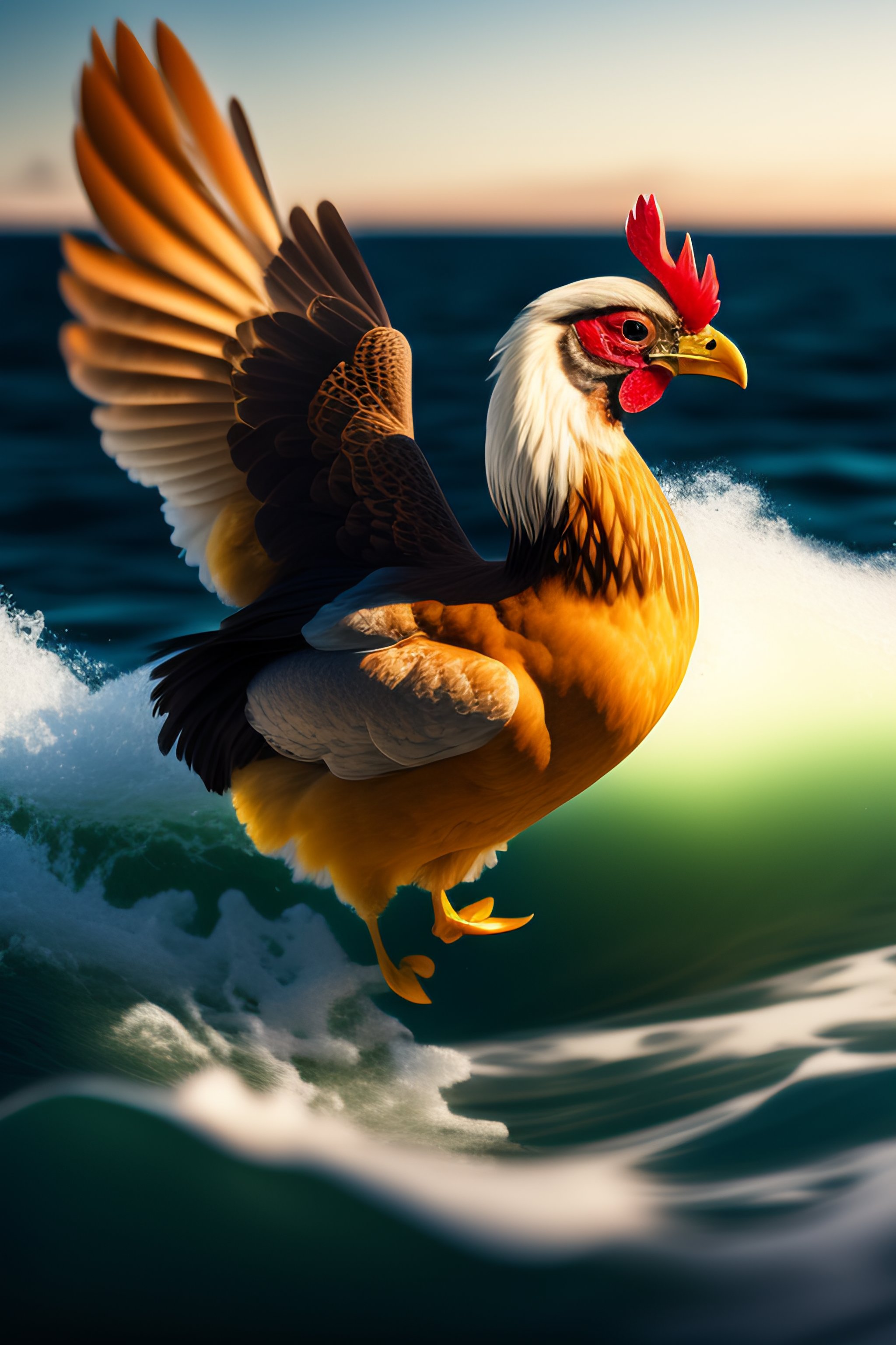 Lexica - Flying chicken over the sea