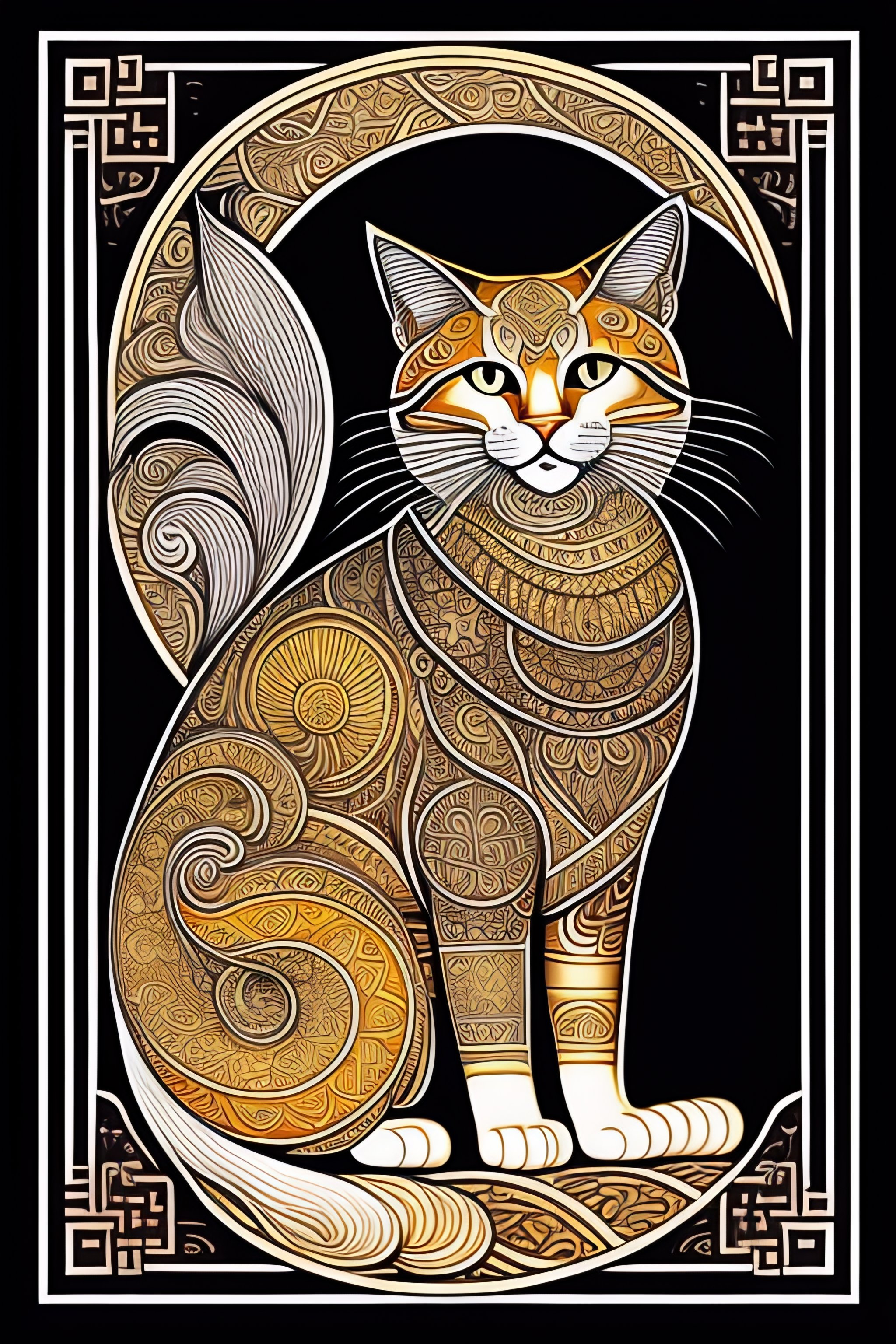 Lexica - Year of the cat, Chinese astrology, tarot card, line drawing ...