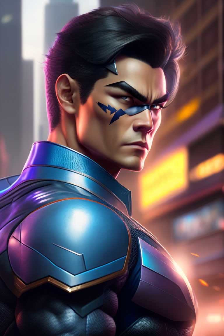 Lexica - Nightwing , ultra realistic, destroyed city background, asian ...